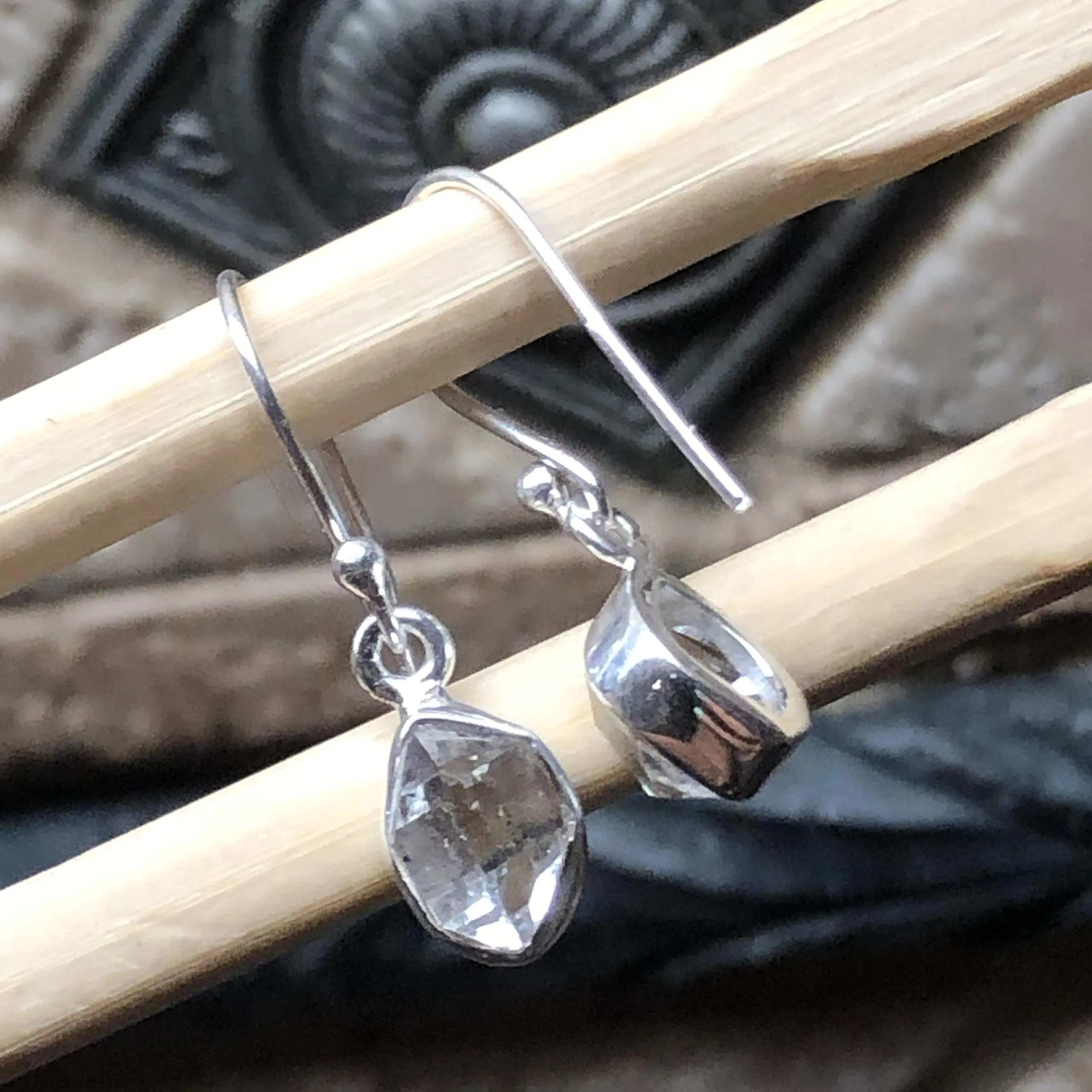 Natural Herkimer Diamond 925 Solid Sterling Silver Earrings 25mm