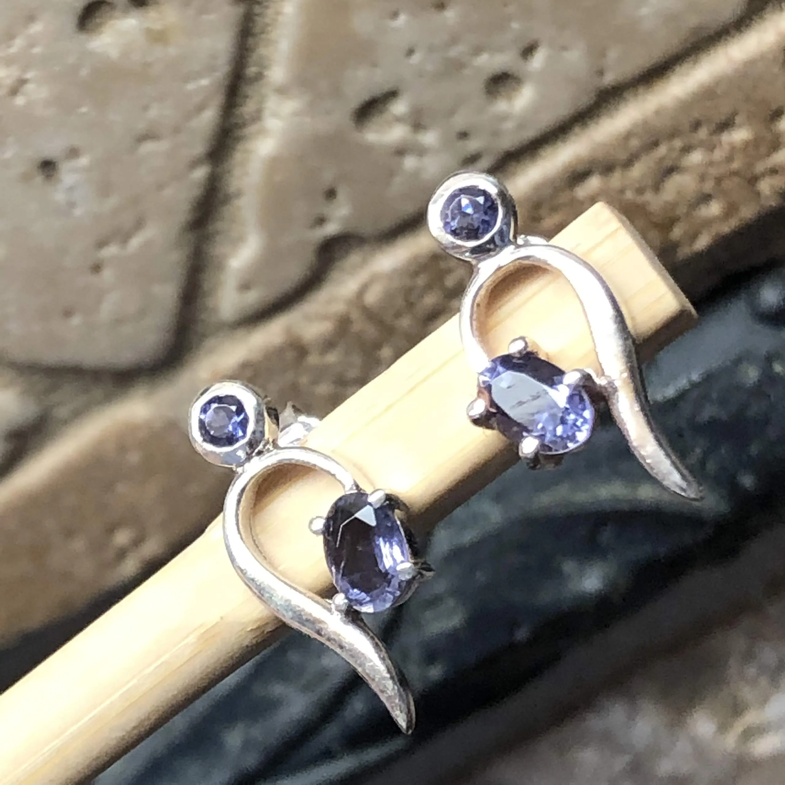 Natural Iolite 925 Solid Sterling Silver Earrings 18mm