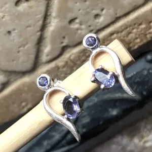Natural Iolite 925 Solid Sterling Silver Earrings 18mm