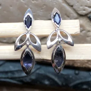 Natural Iolite 925 Solid Sterling Silver Earrings 30mm
