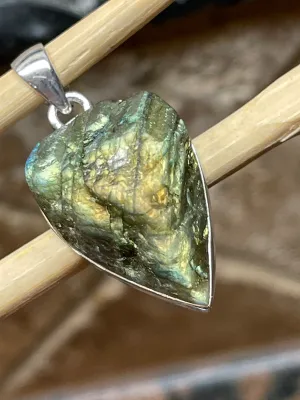 Natural Labradorite 925 Sterling Silver Pendant 40mm