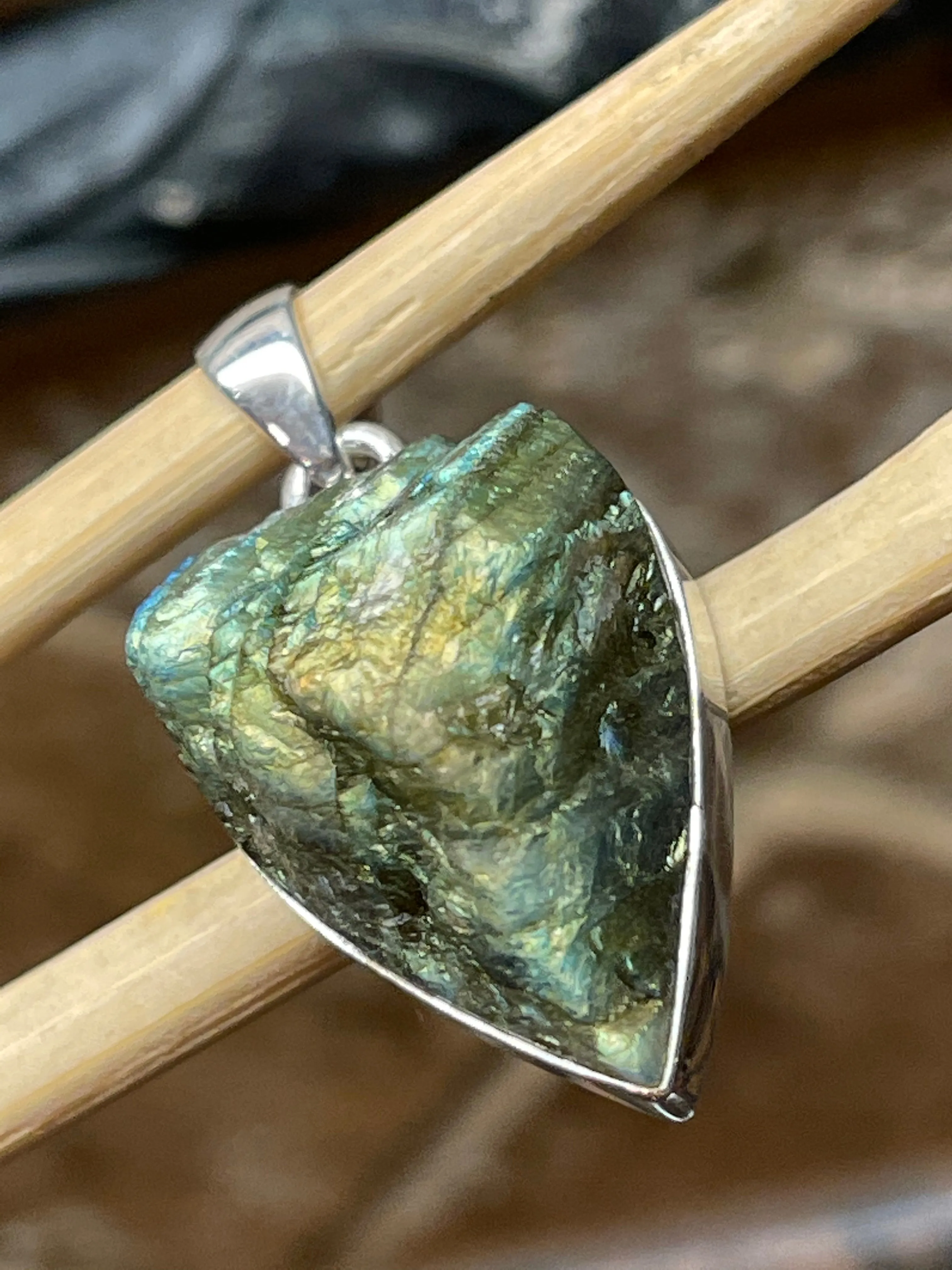 Natural Labradorite 925 Sterling Silver Pendant 40mm