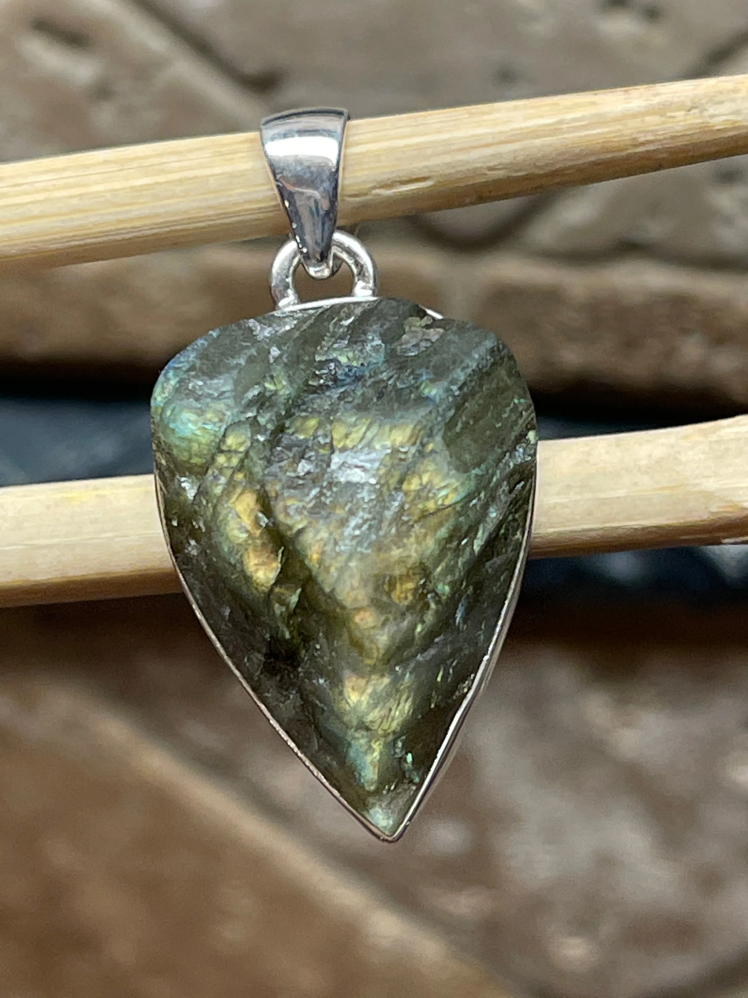 Natural Labradorite 925 Sterling Silver Pendant 40mm