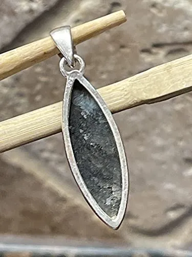 Natural Larvikite Black Moonstone 925 Solid Sterling Silver Pendant 35mm