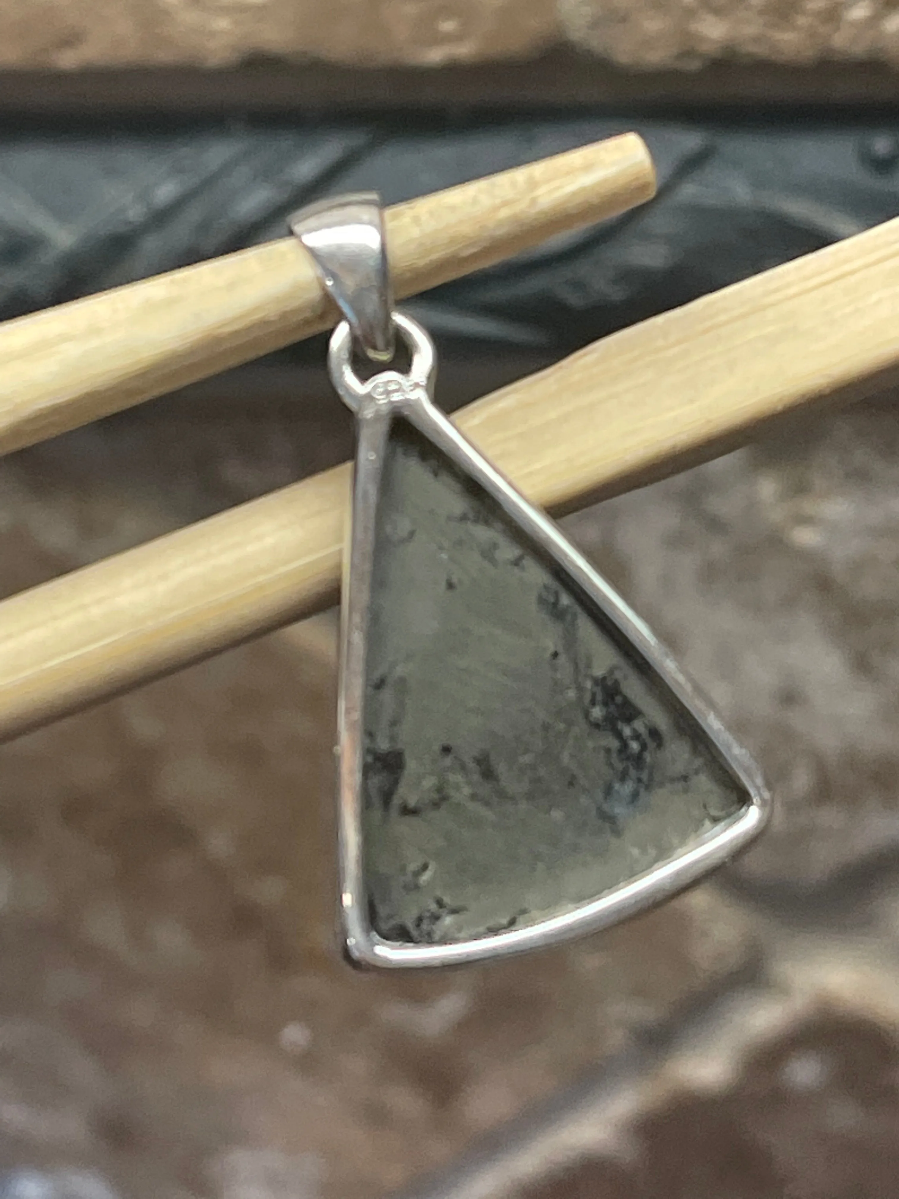 Natural Larvikite Black Moonstone 925 Solid Sterling Silver Pendant 35mm