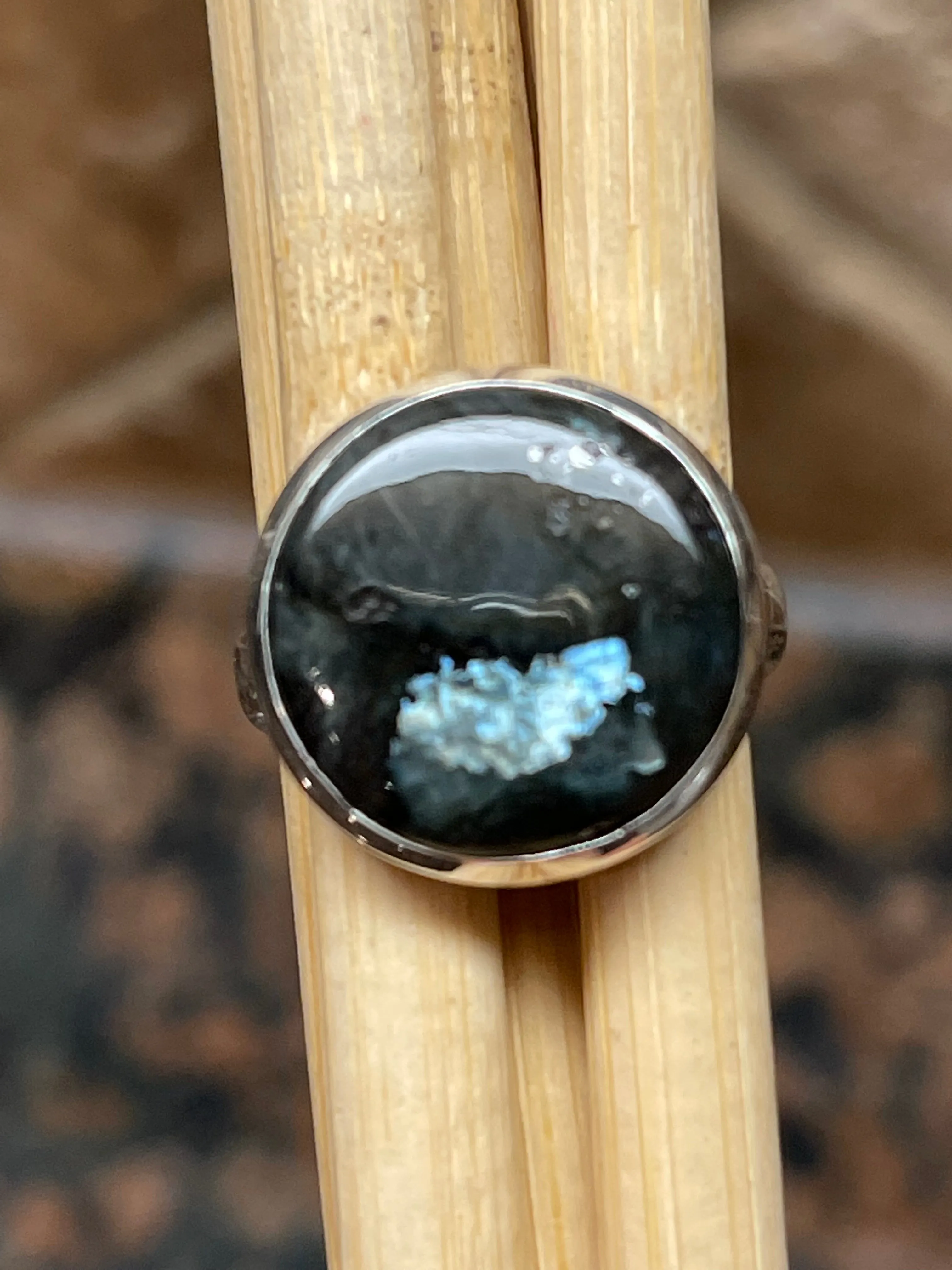 Natural Larvikite Black Moonstone 925 Solid Sterling Silver Ring Size 5.75