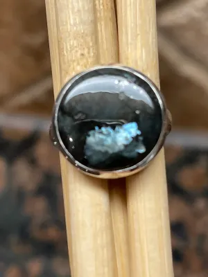 Natural Larvikite Black Moonstone 925 Solid Sterling Silver Ring Size 5.75