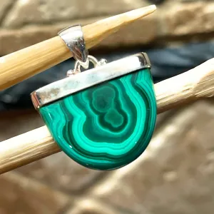 Natural Malachite 925 Solid Sterling Silver Pendant 27mm