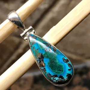 Natural Malachite in Azurite 925 Solid Sterling Silver Pendant 35mm