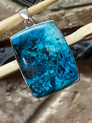 Natural Malachite in Azurite 925 Solid Sterling Silver Pendant 40mm