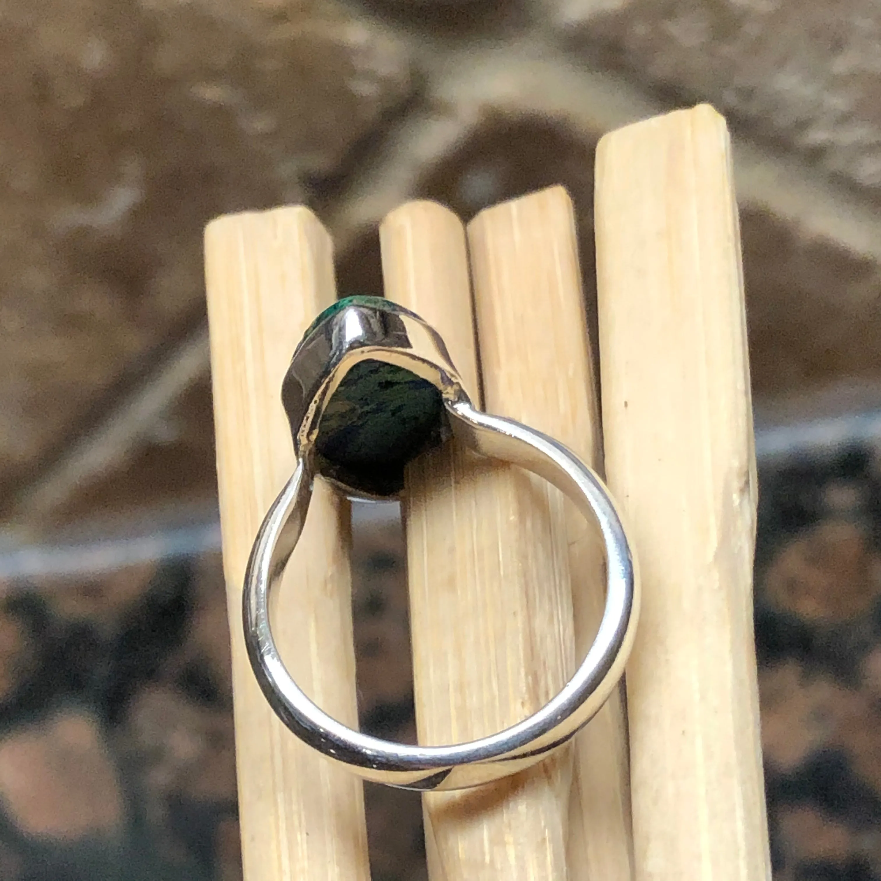Natural Malachite in Azurite 925 Solid Sterling Silver Ring Size 6.5