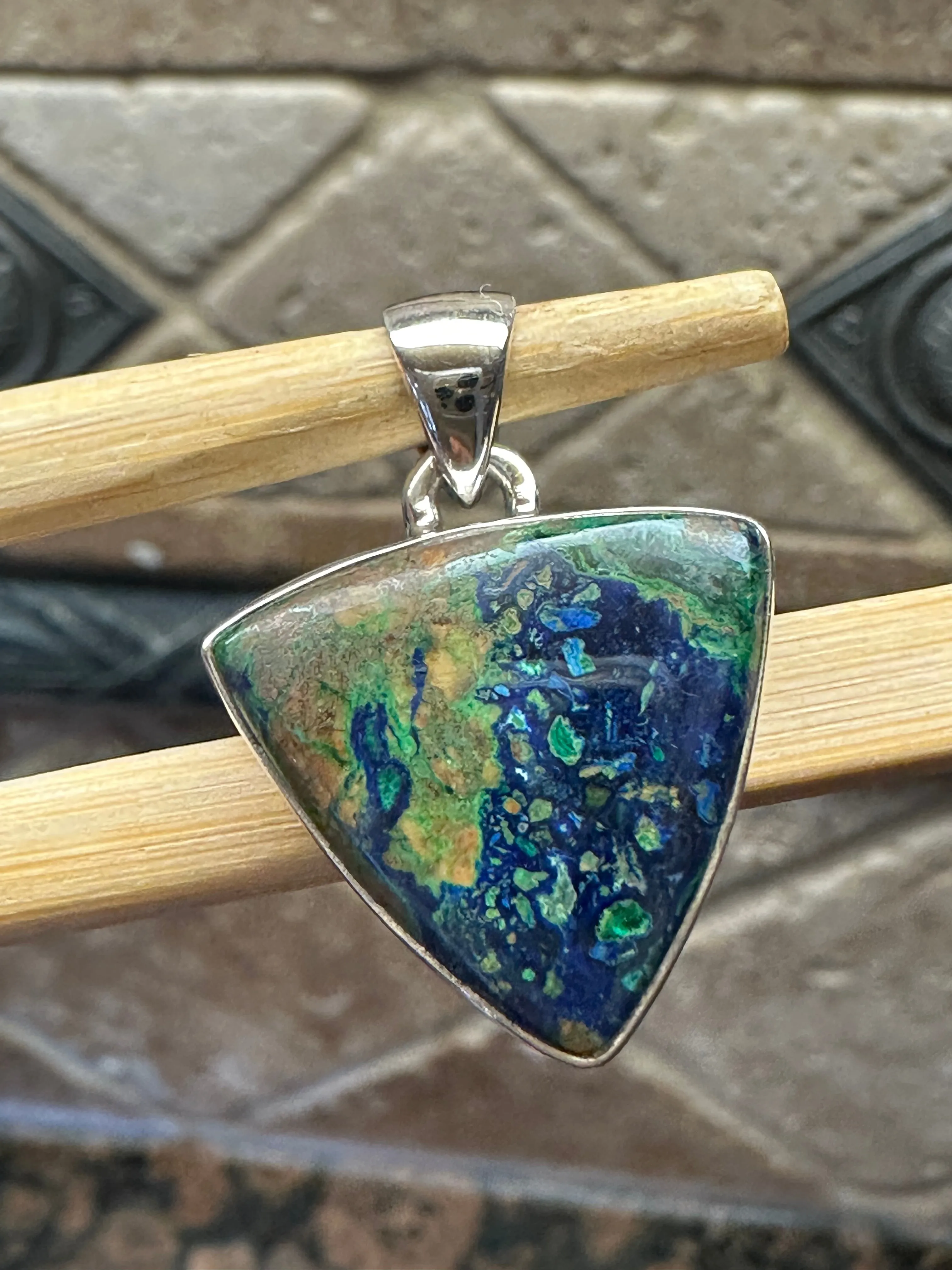 Natural Malachite in Azurite 925 Sterling Silver Pendant 25mm