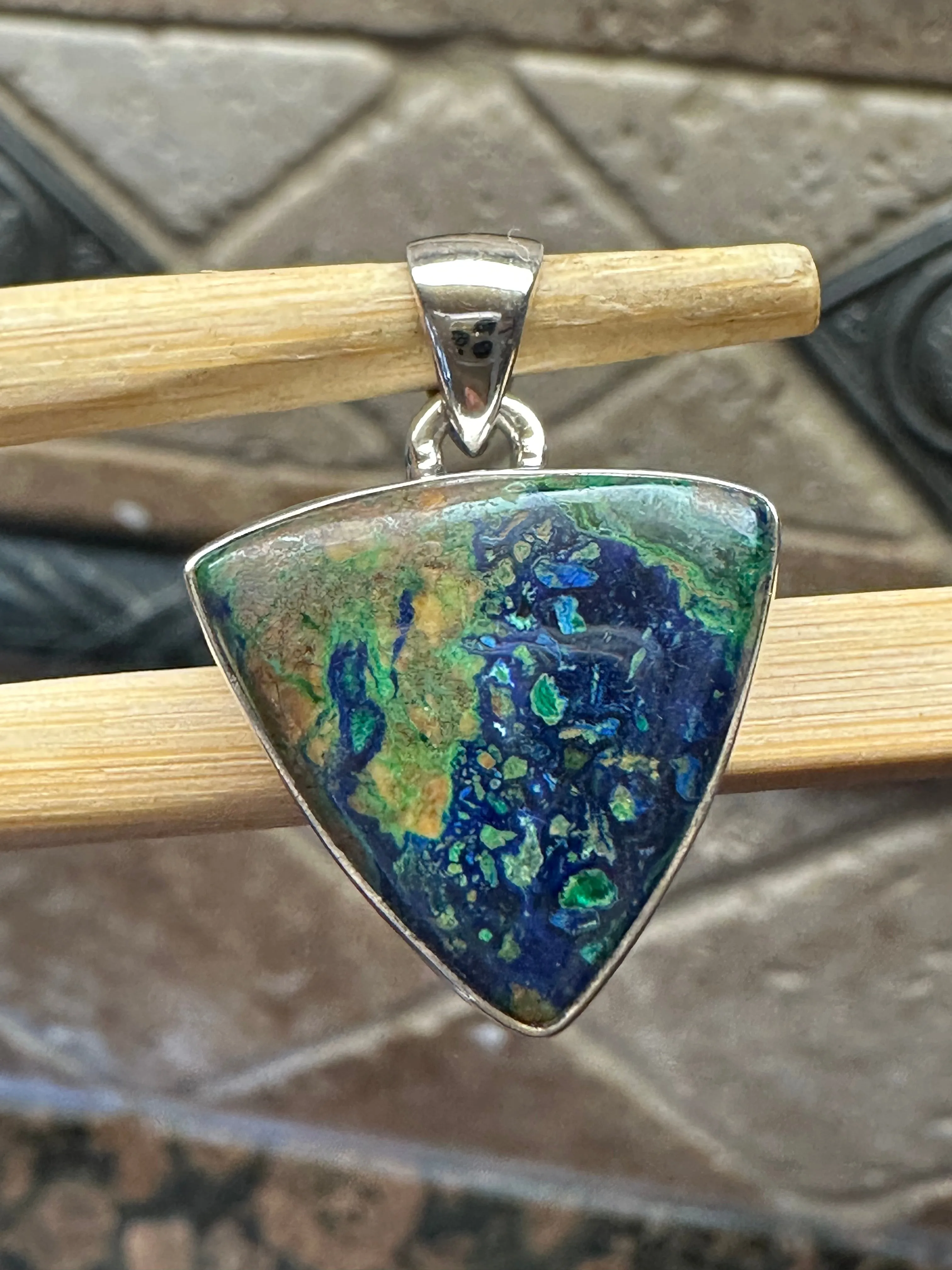 Natural Malachite in Azurite 925 Sterling Silver Pendant 25mm