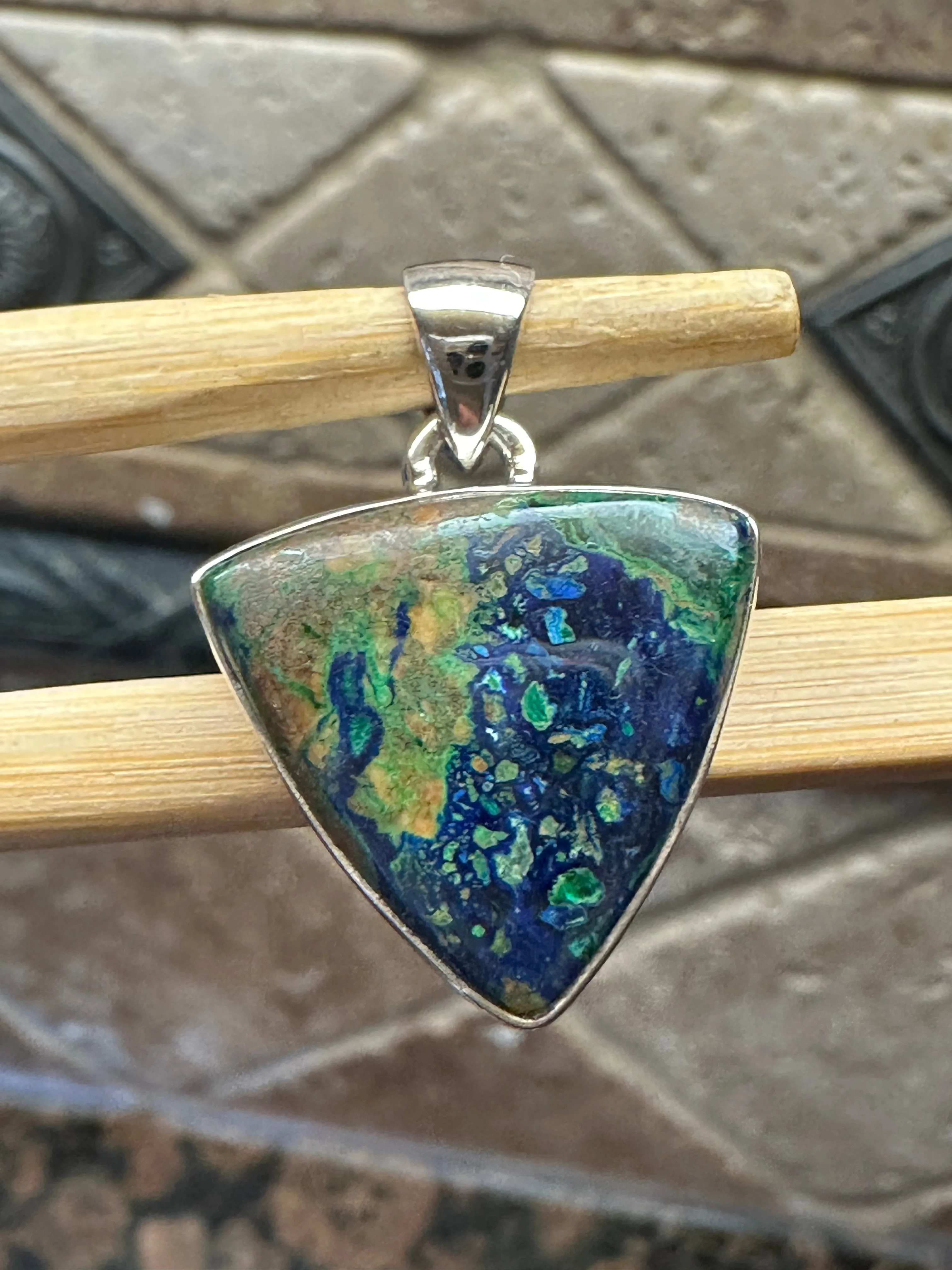 Natural Malachite in Azurite 925 Sterling Silver Pendant 25mm