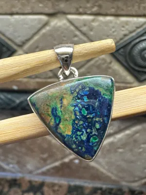Natural Malachite in Azurite 925 Sterling Silver Pendant 25mm