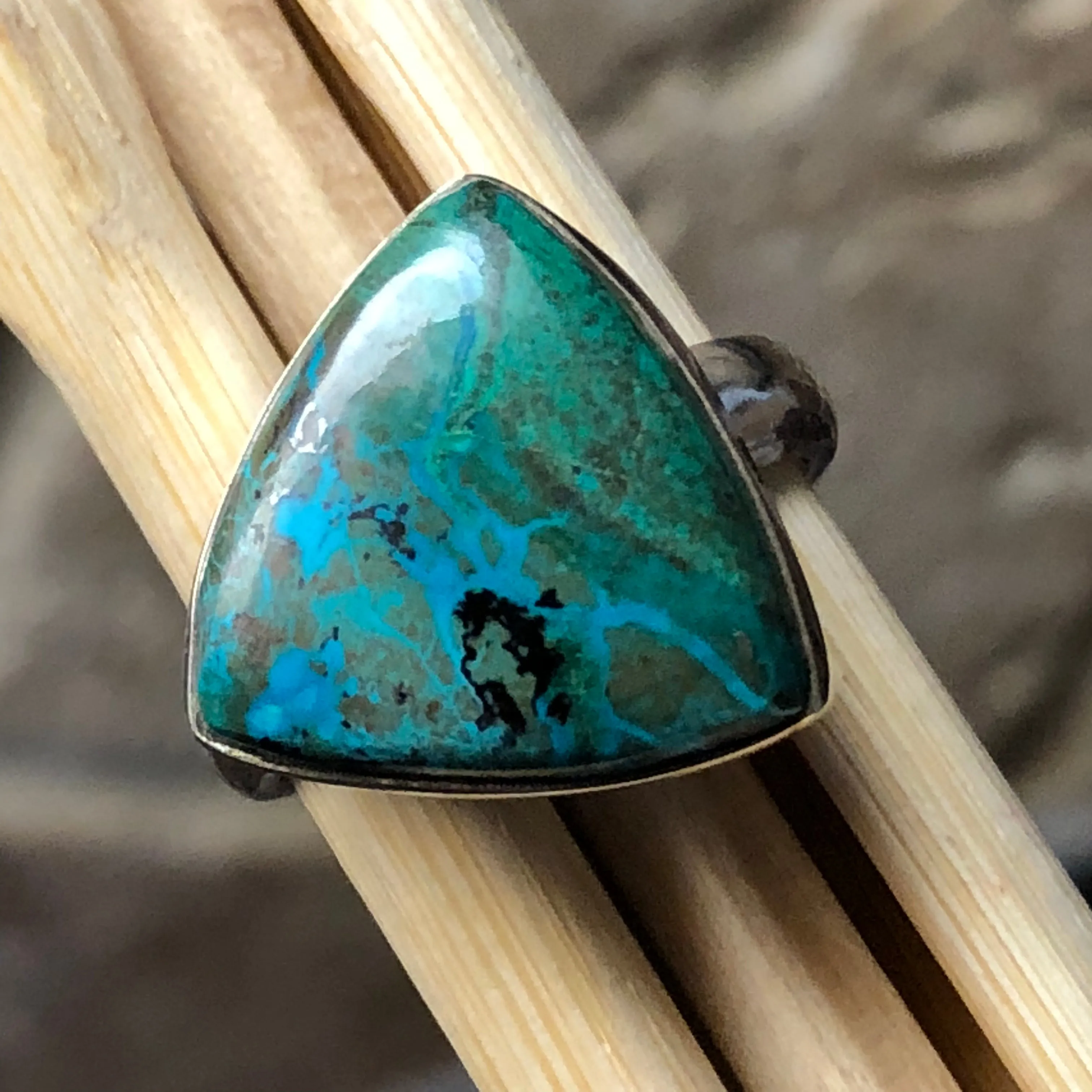 Natural Malachite in Chrysocolla 925 Solid Sterling Silver Ring Size 6.25