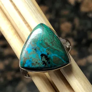 Natural Malachite in Chrysocolla 925 Solid Sterling Silver Ring Size 6.25