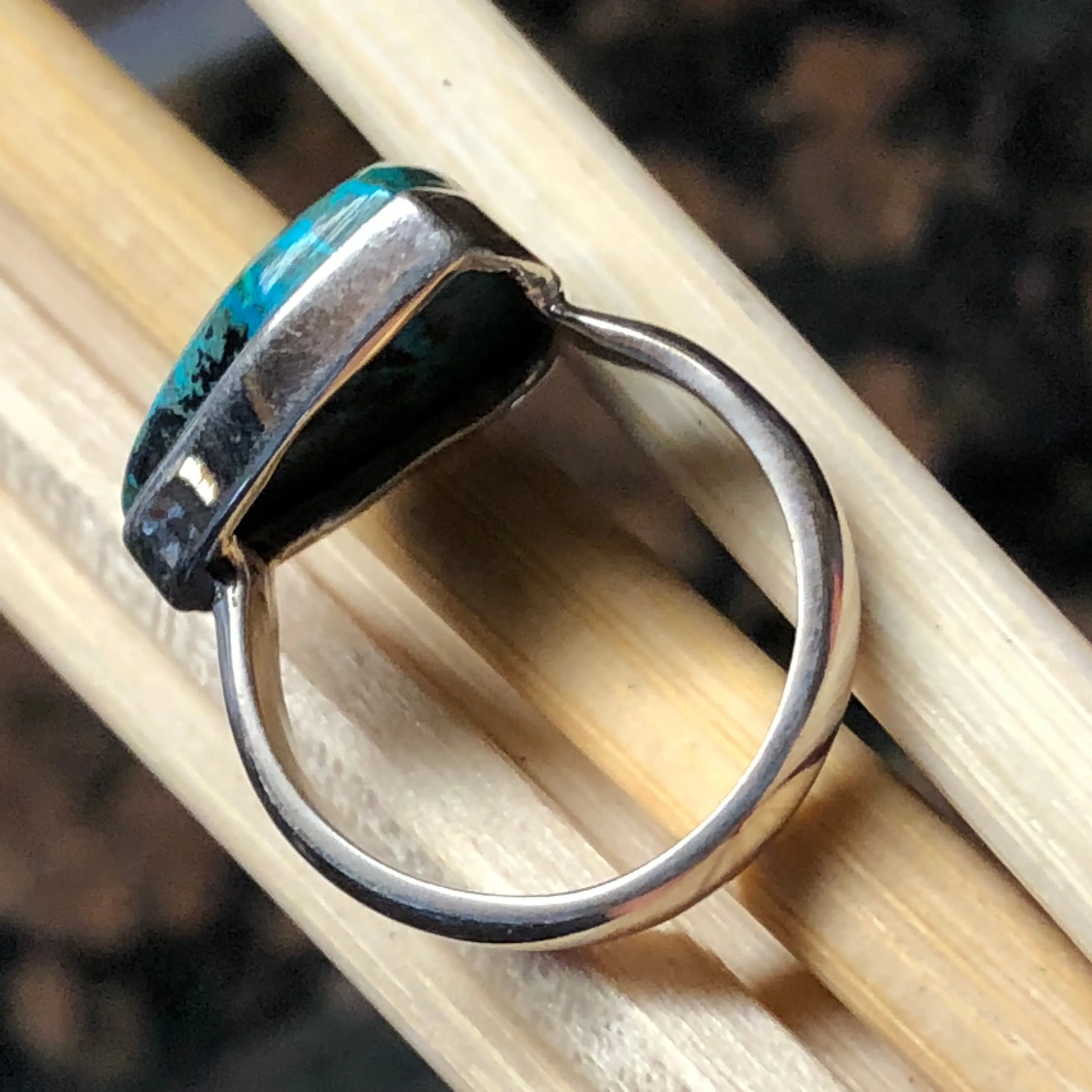 Natural Malachite in Chrysocolla 925 Solid Sterling Silver Ring Size 6.25