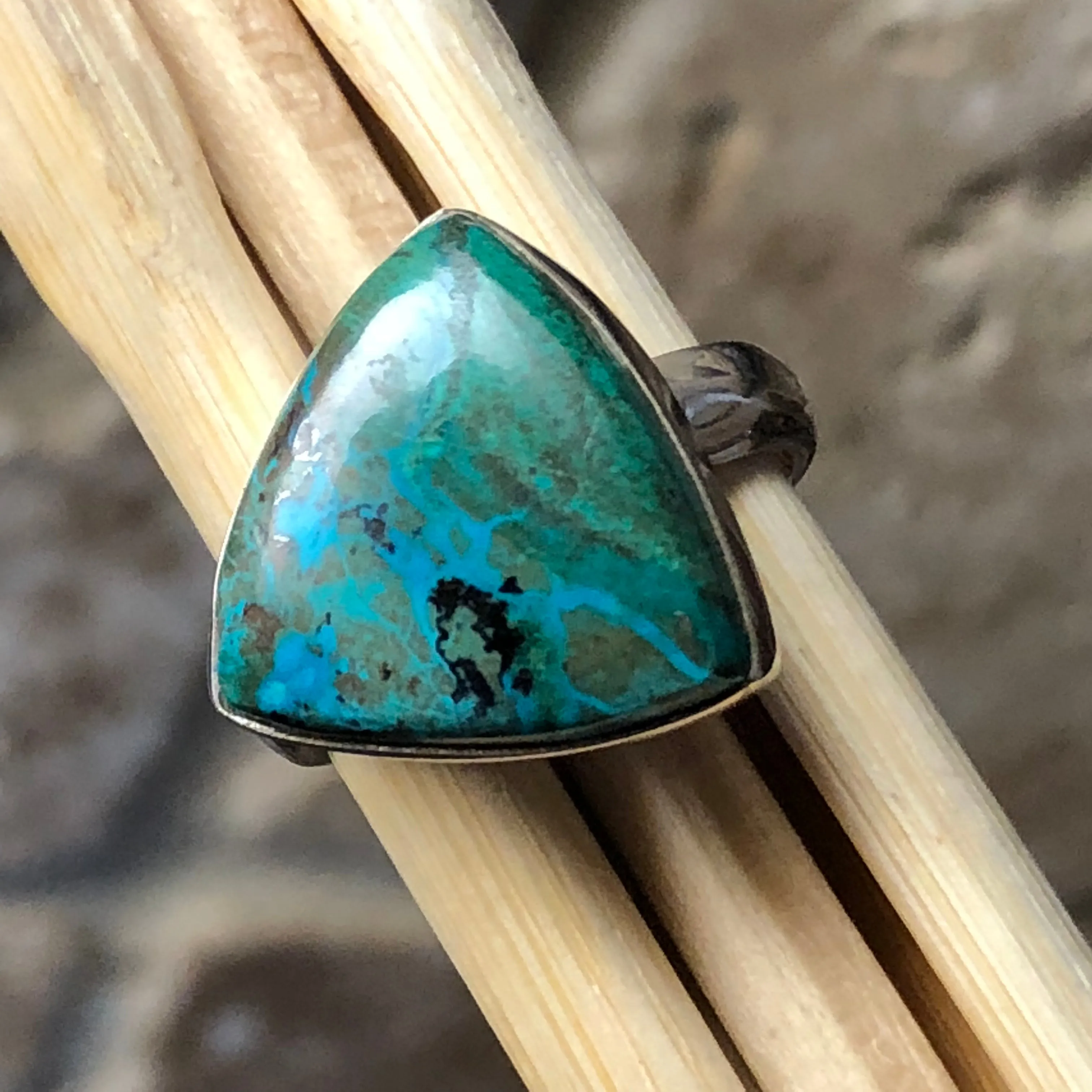 Natural Malachite in Chrysocolla 925 Solid Sterling Silver Ring Size 6.25