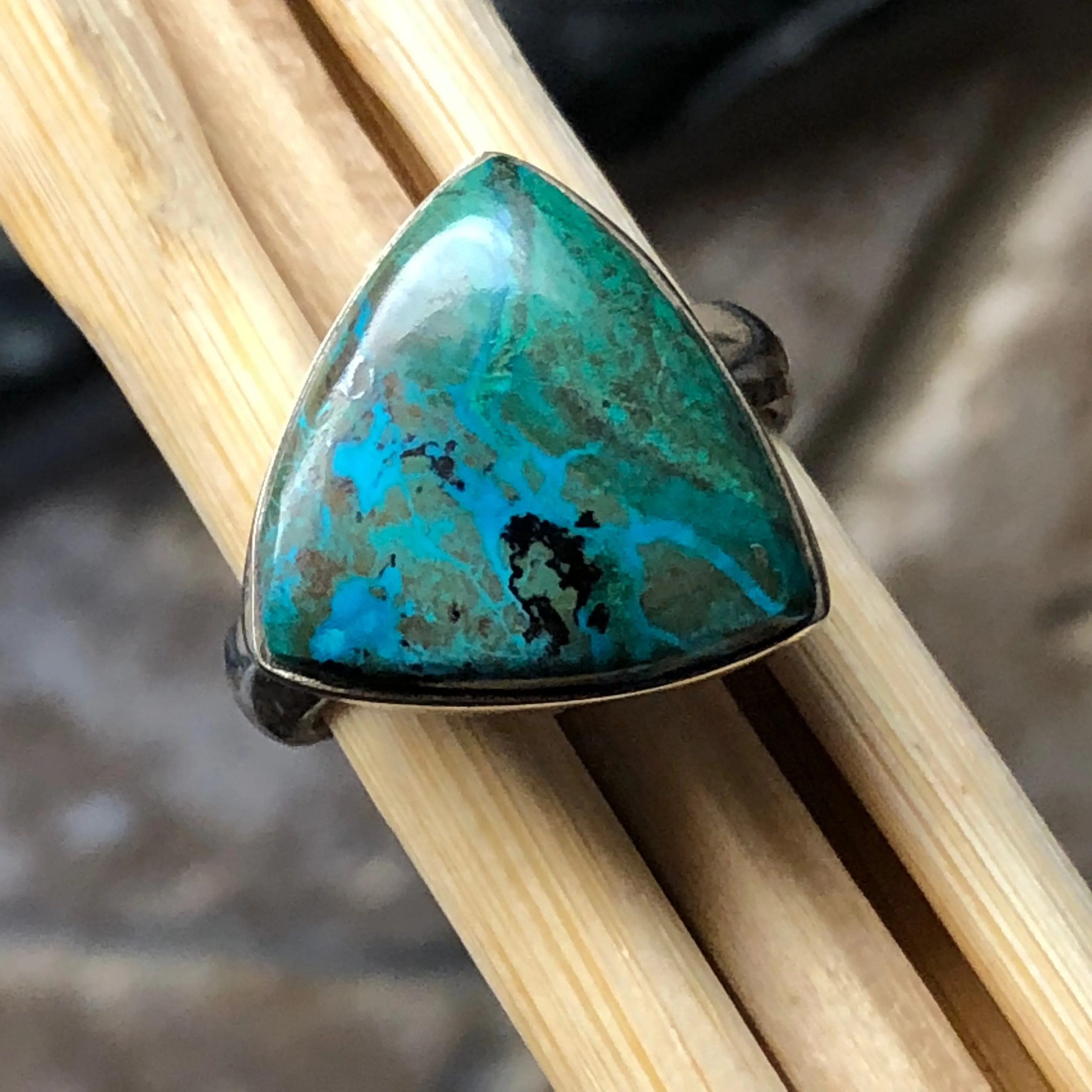 Natural Malachite in Chrysocolla 925 Solid Sterling Silver Ring Size 6.25
