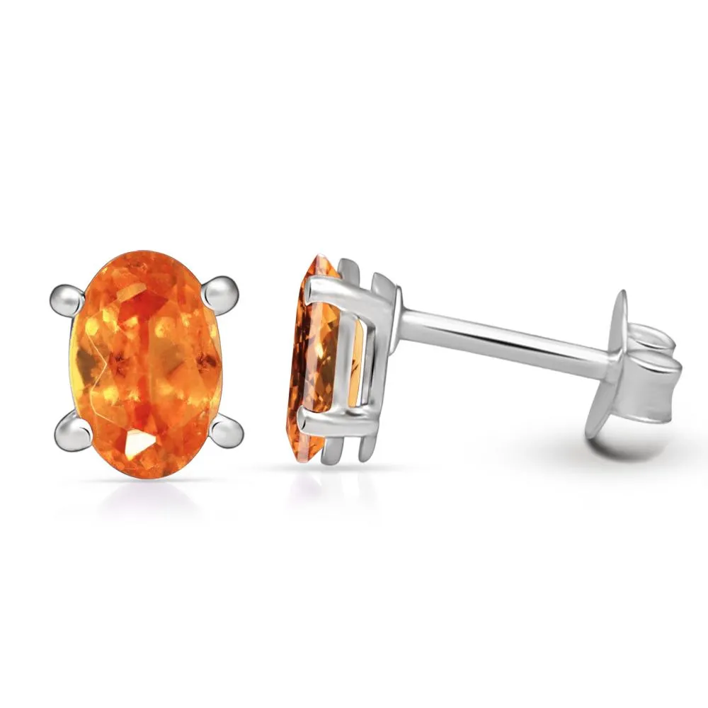 Natural Mandarin Orange Garnet 925 Solid Sterling Silver Earrings 7mm