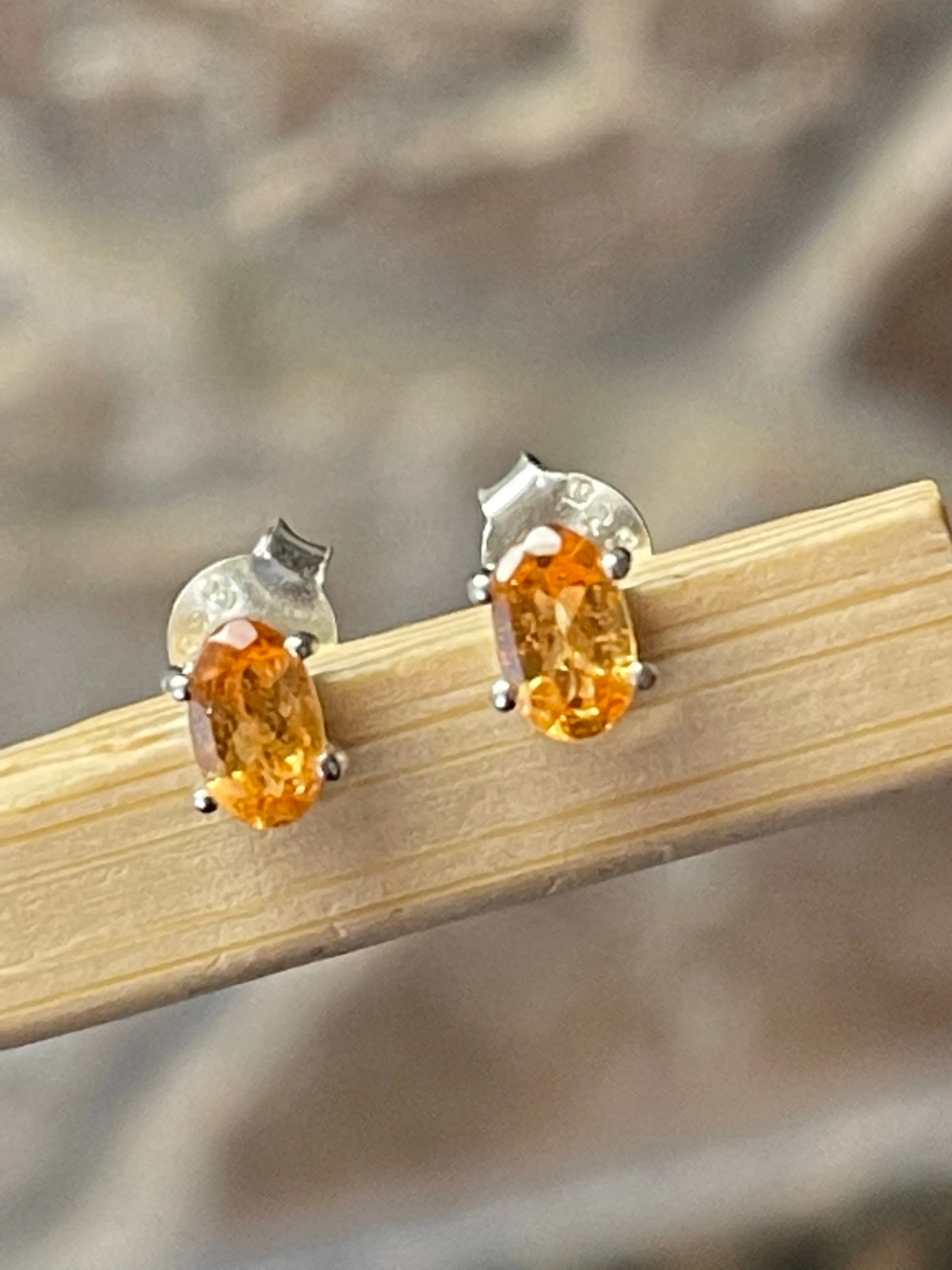 Natural Mandarin Orange Garnet 925 Solid Sterling Silver Earrings 7mm