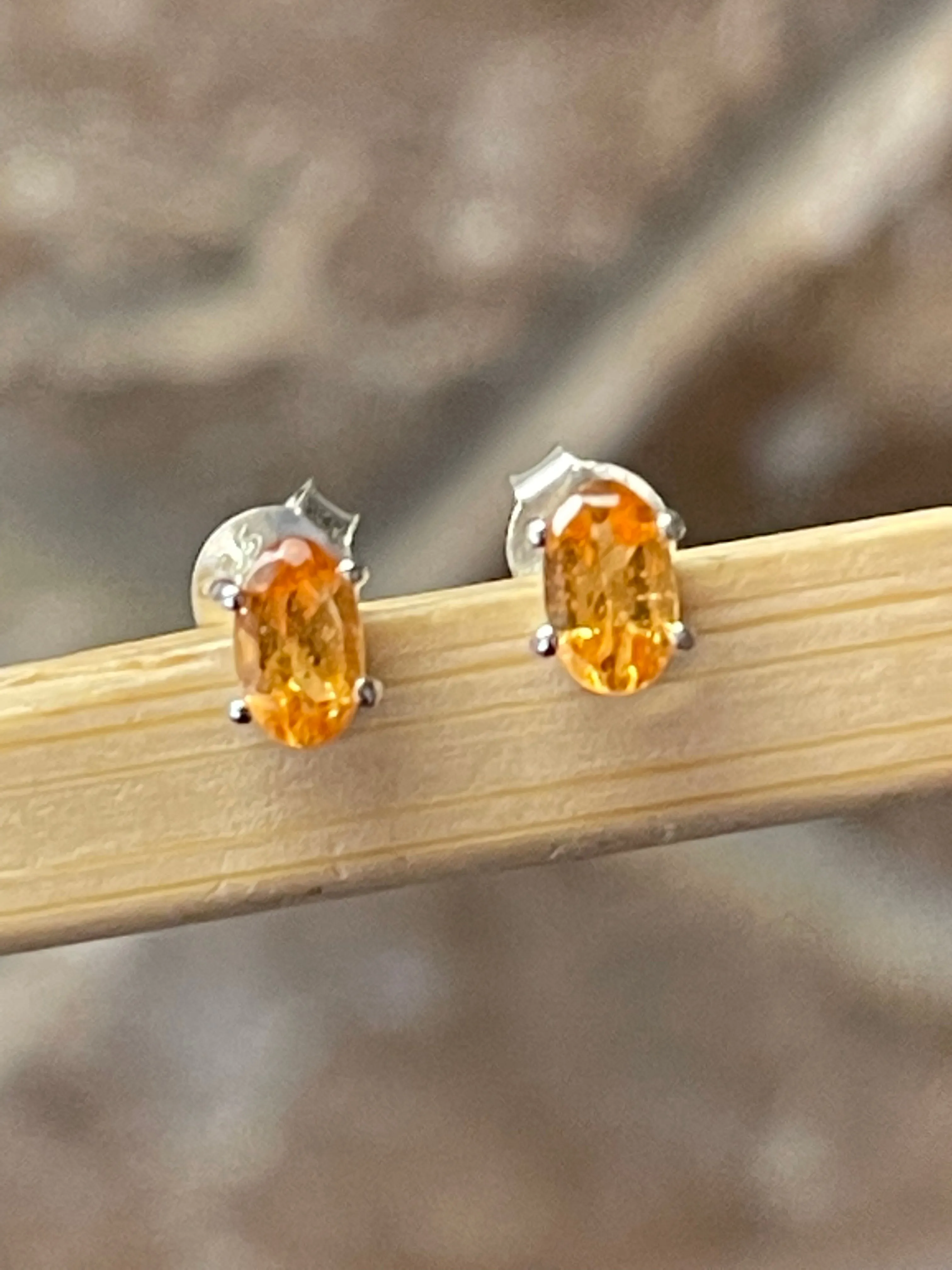 Natural Mandarin Orange Garnet 925 Solid Sterling Silver Earrings 7mm