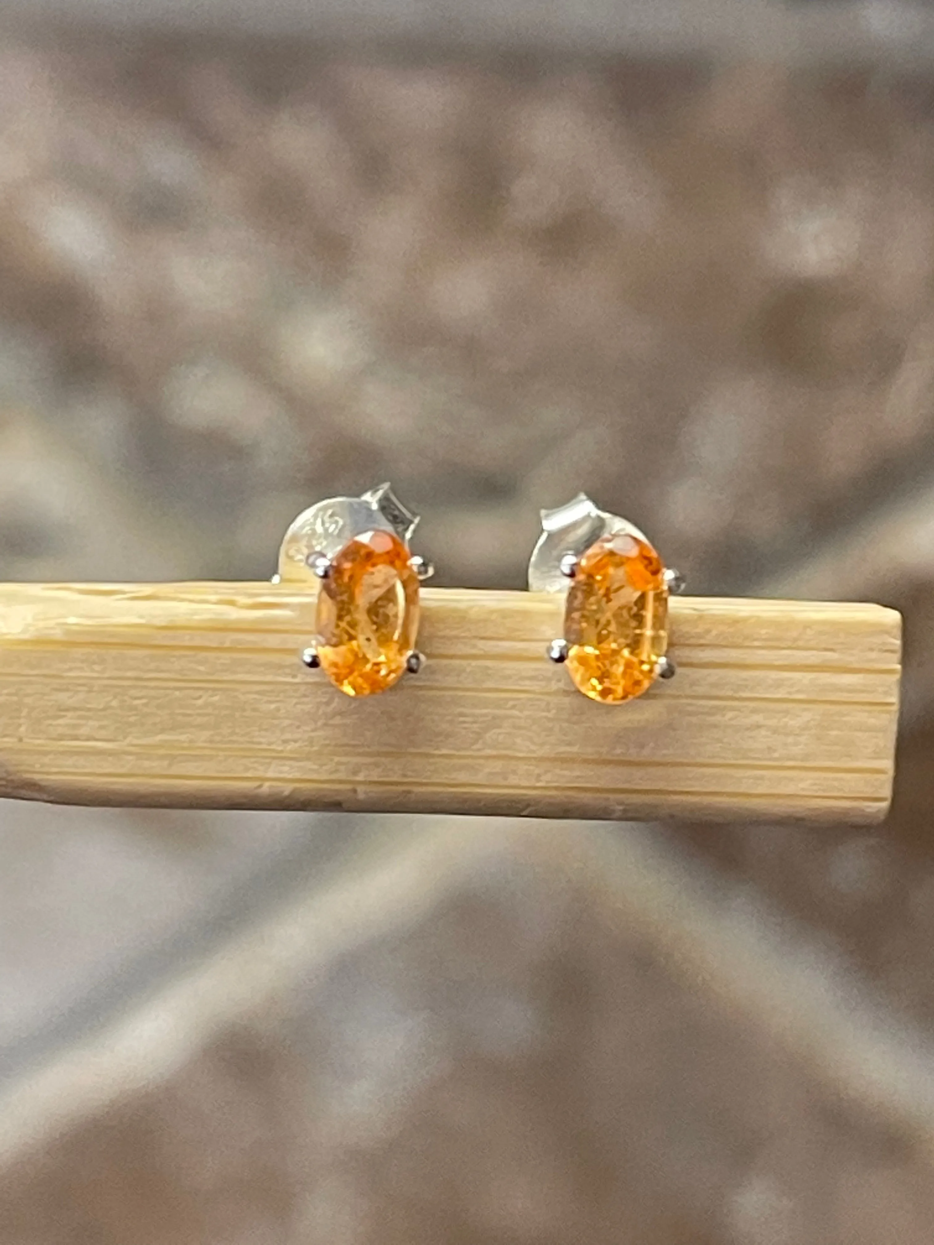 Natural Mandarin Orange Garnet 925 Solid Sterling Silver Earrings 7mm