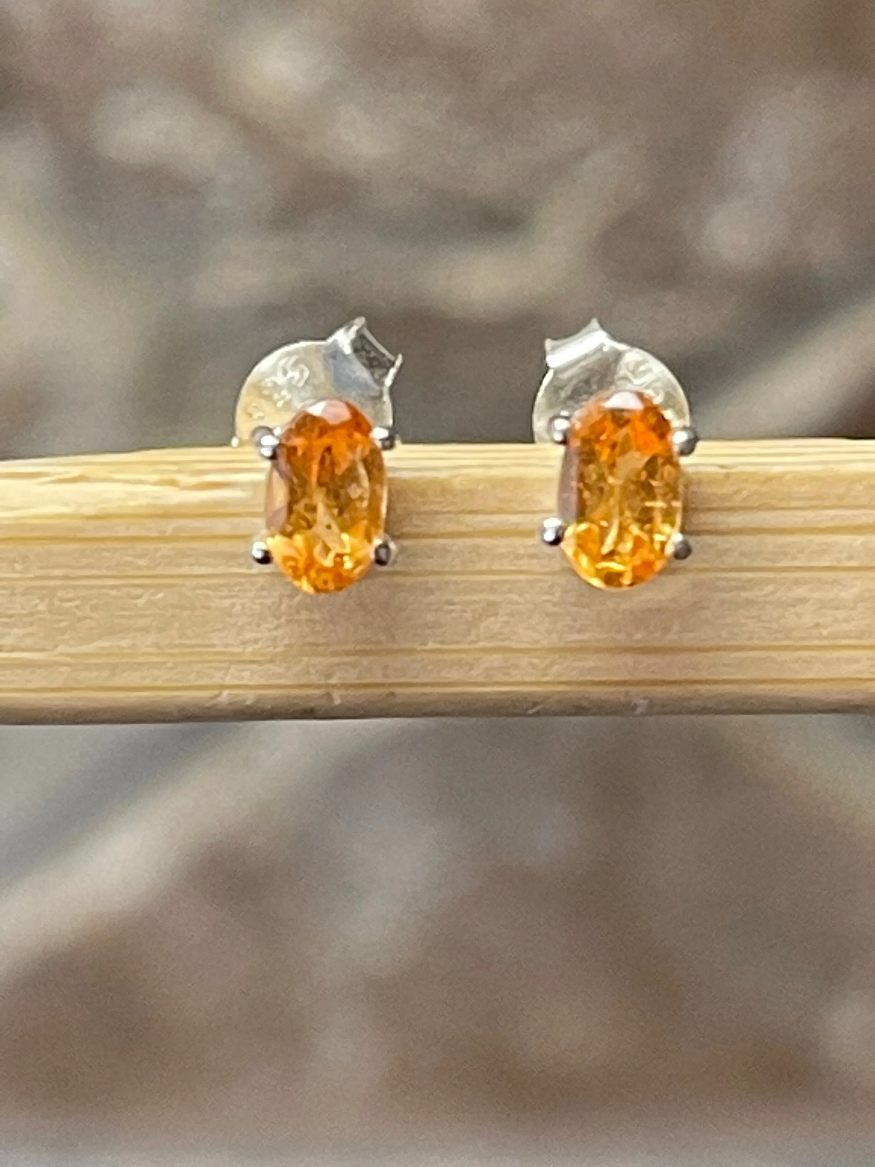 Natural Mandarin Orange Garnet 925 Solid Sterling Silver Earrings 7mm