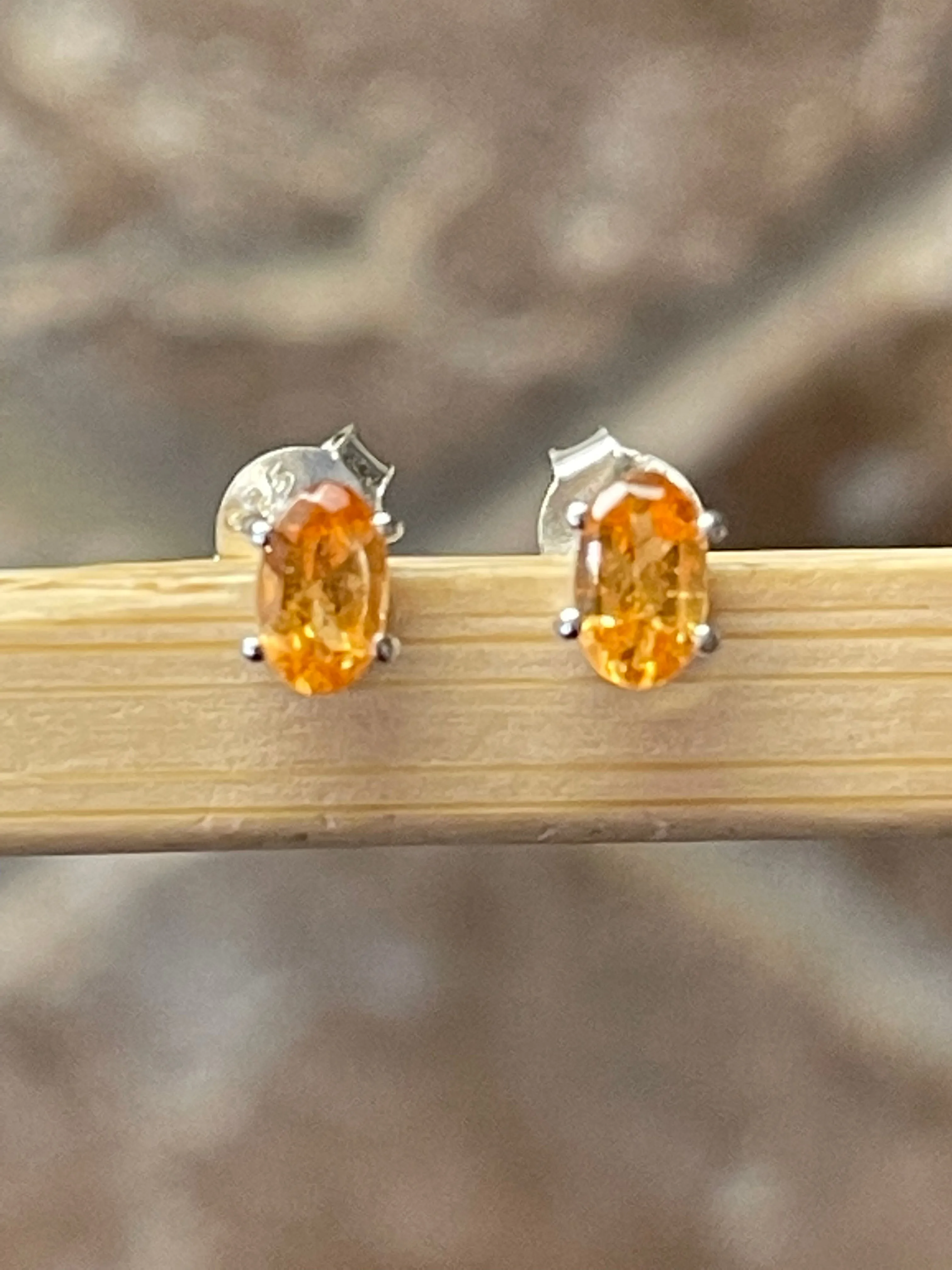 Natural Mandarin Orange Garnet 925 Solid Sterling Silver Earrings 7mm