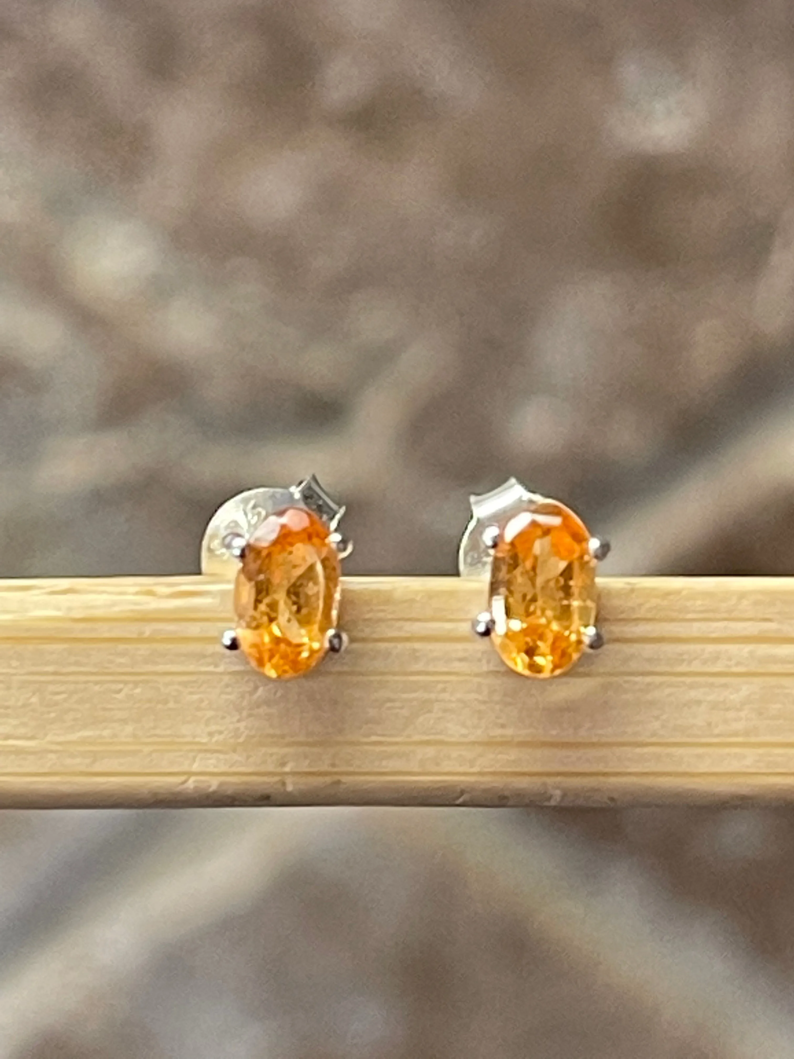 Natural Mandarin Orange Garnet 925 Solid Sterling Silver Earrings 7mm