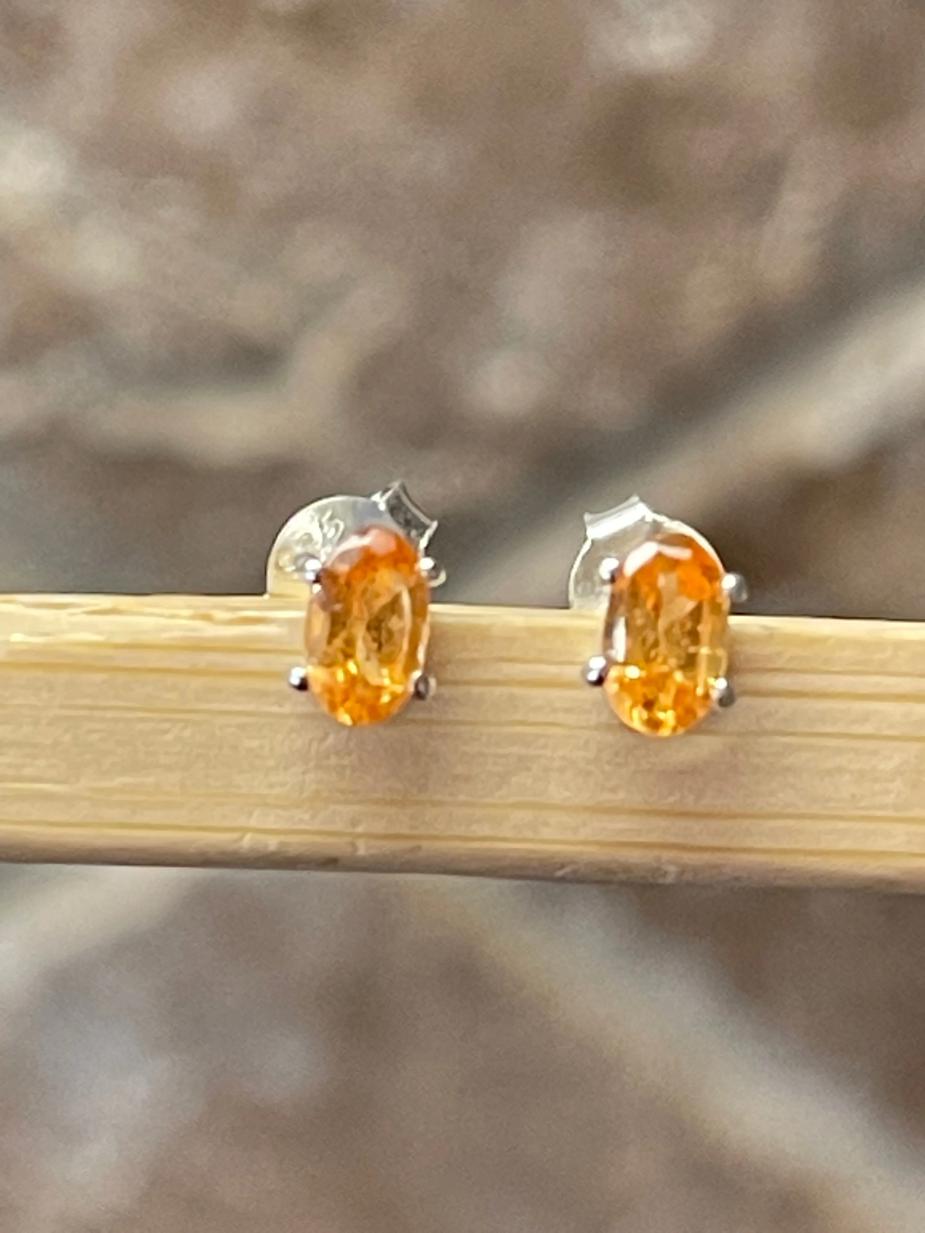 Natural Mandarin Orange Garnet 925 Solid Sterling Silver Earrings 7mm