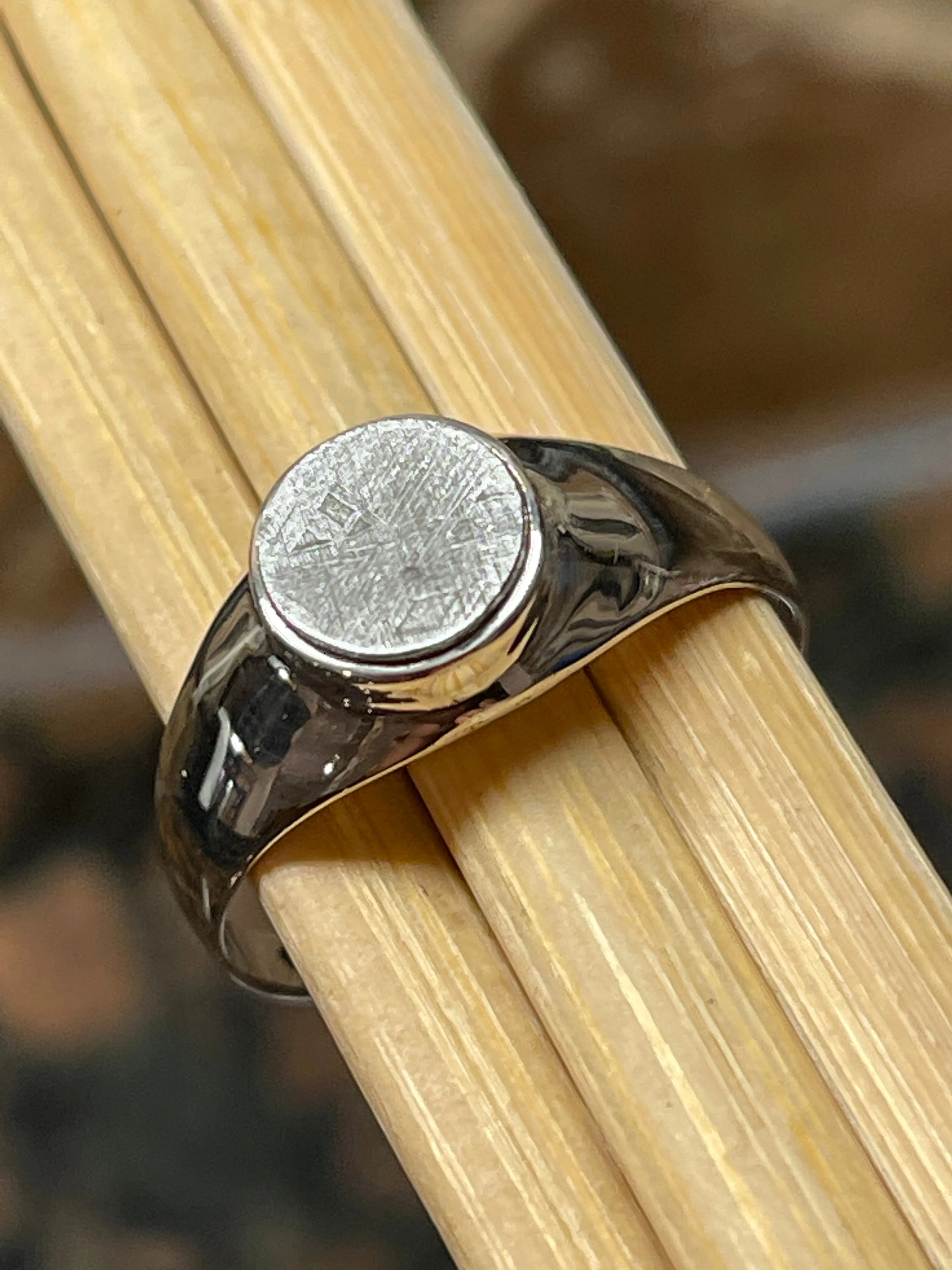 Natural Muonionalusta Meteorite Sweden 925 Solid Sterling Silver Unisex Ring Size 11