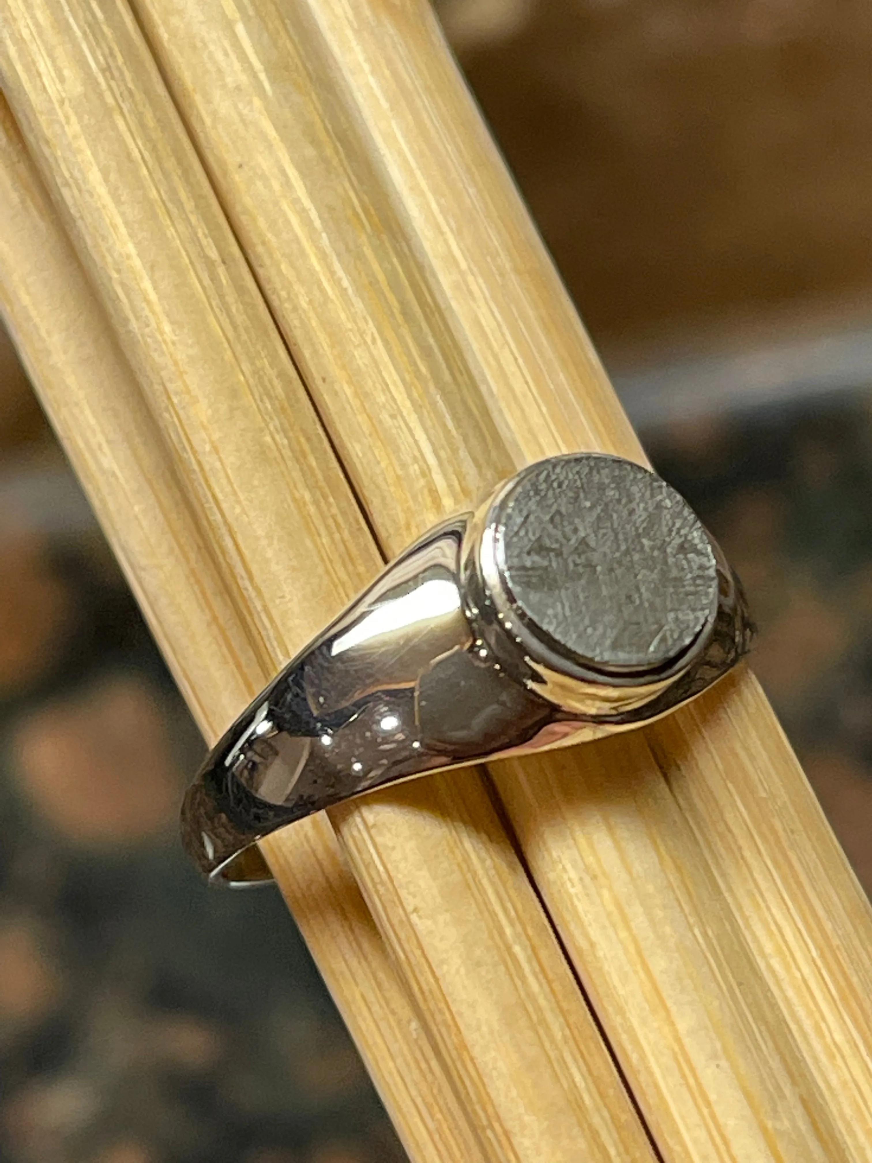 Natural Muonionalusta Meteorite Sweden 925 Solid Sterling Silver Unisex Ring Size 11