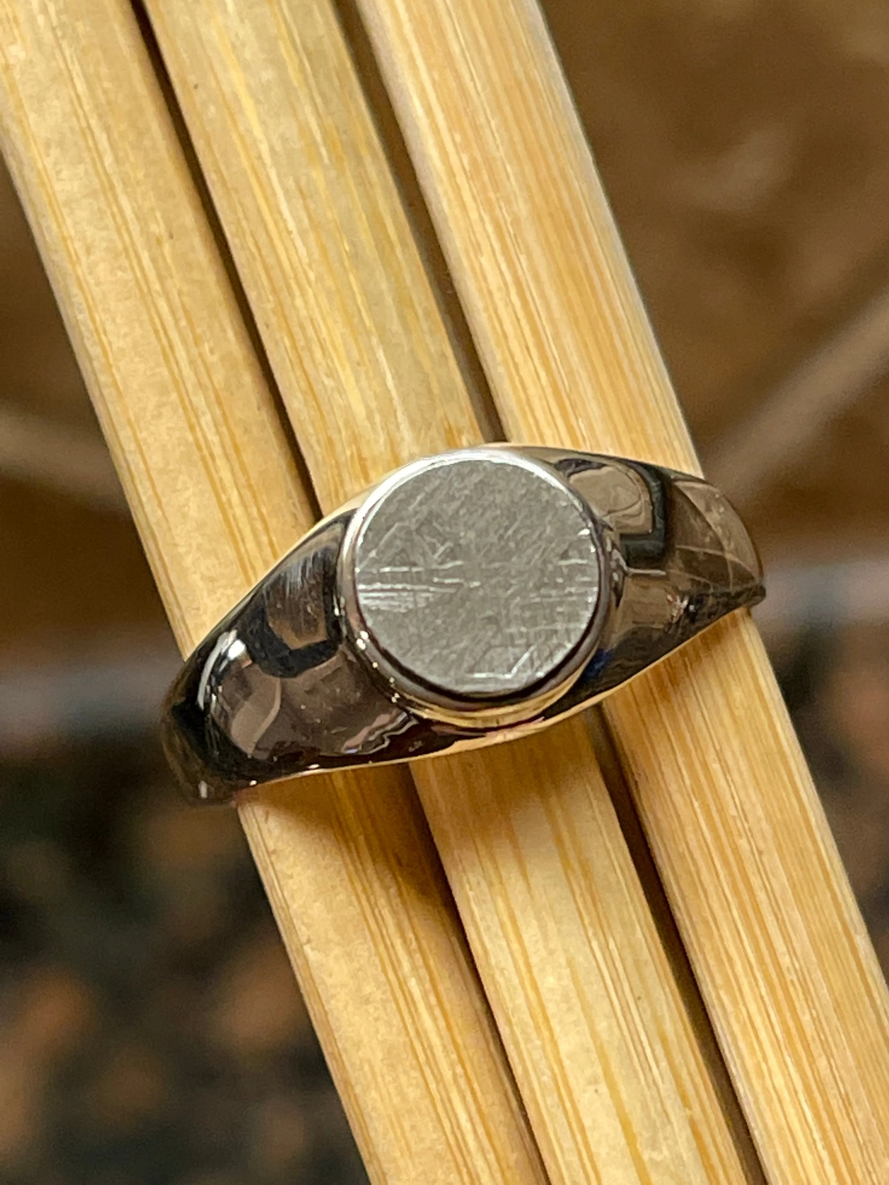 Natural Muonionalusta Meteorite Sweden 925 Solid Sterling Silver Unisex Ring Size 11