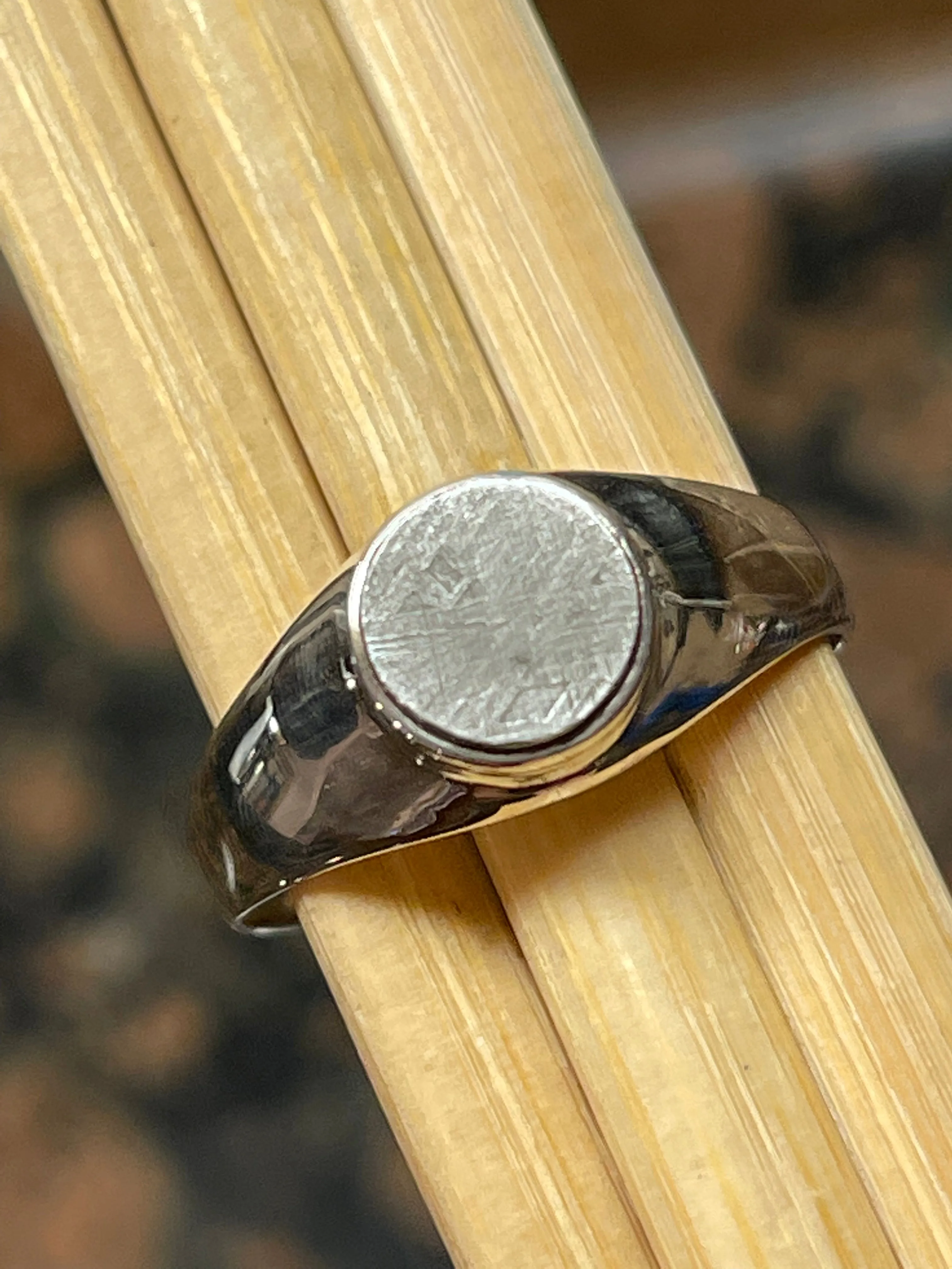 Natural Muonionalusta Meteorite Sweden 925 Solid Sterling Silver Unisex Ring Size 11