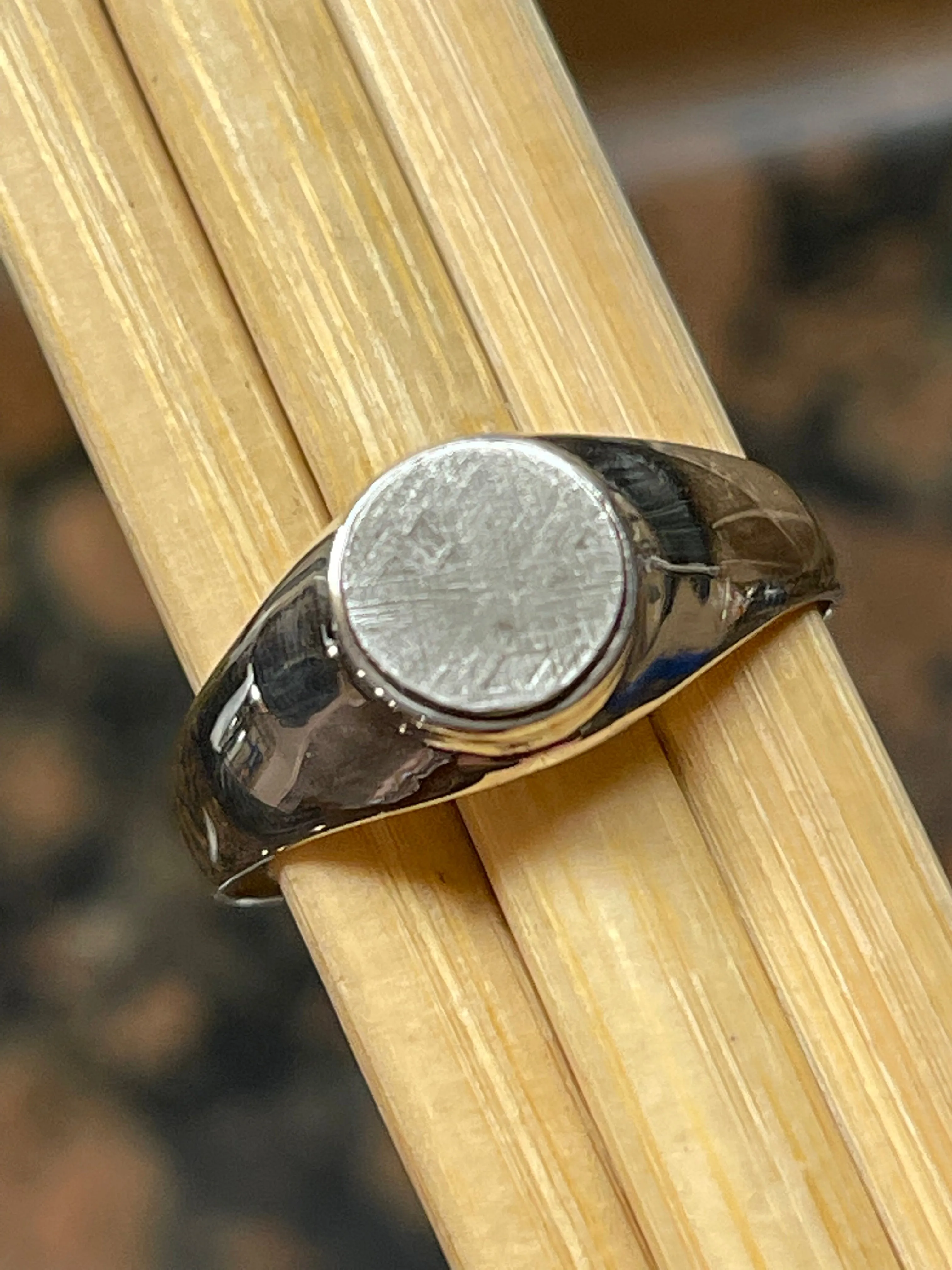 Natural Muonionalusta Meteorite Sweden 925 Solid Sterling Silver Unisex Ring Size 11