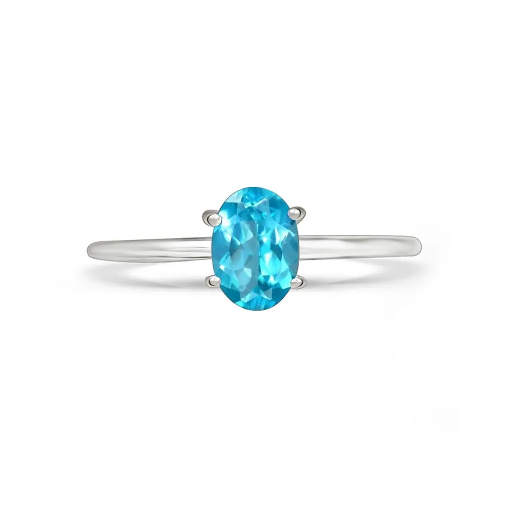 Natural Neon Blue Apatite 925 Solid Sterling Silver Engagement Ring Size 6, 7, 8