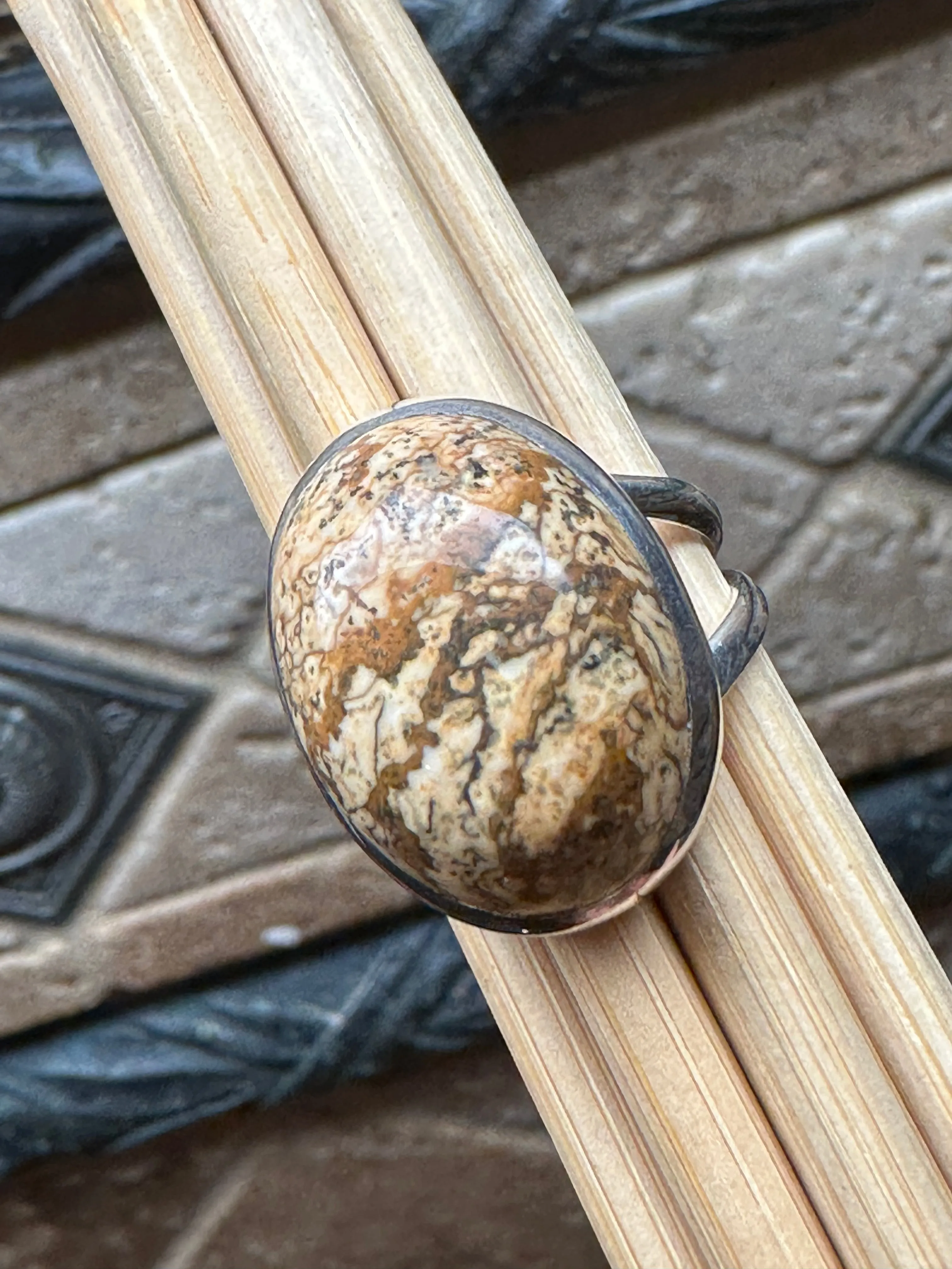 Natural Owyhee Picture Jasper 925 Solid Sterling Silver Ring Size 6