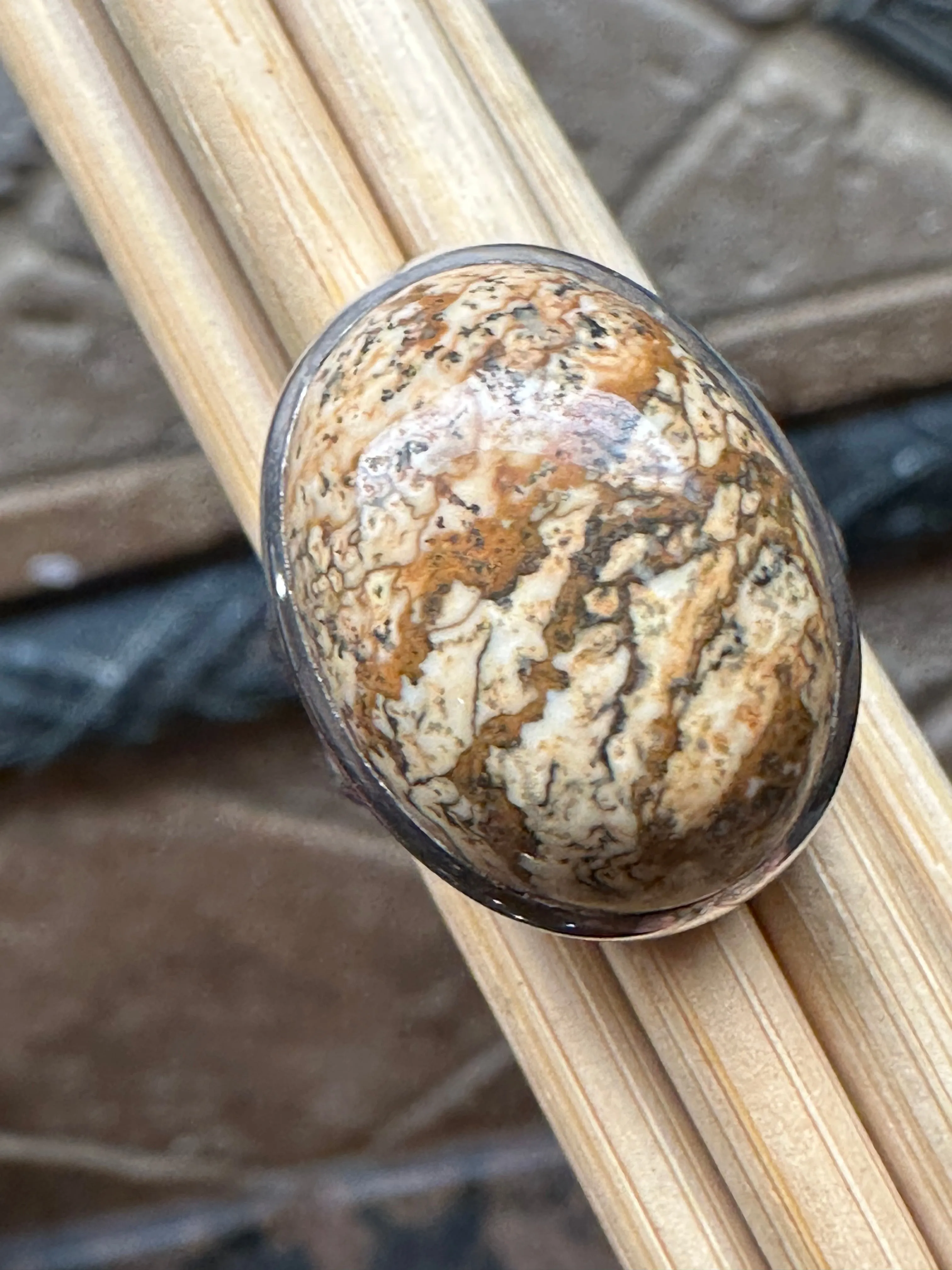 Natural Owyhee Picture Jasper 925 Solid Sterling Silver Ring Size 6
