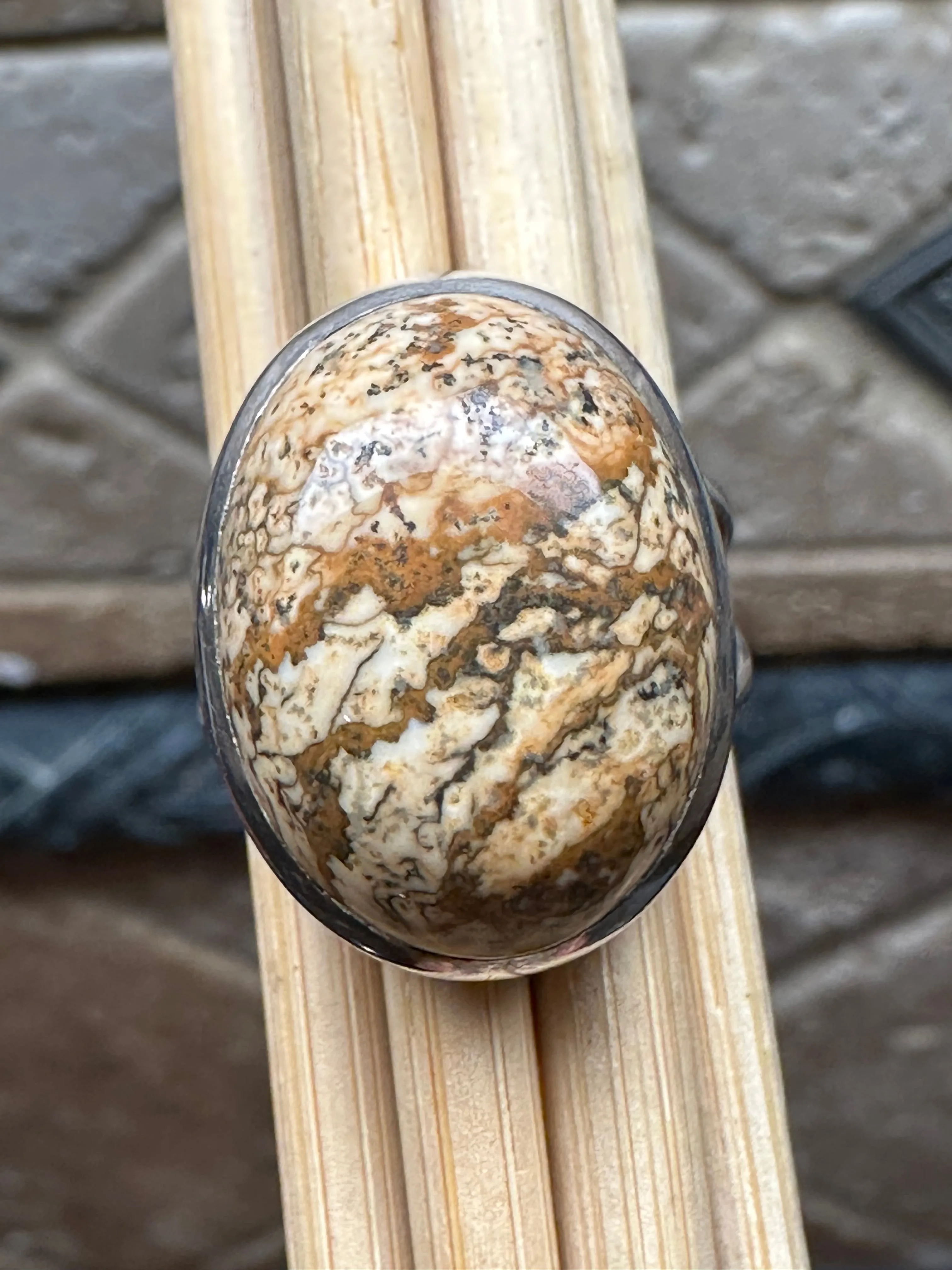 Natural Owyhee Picture Jasper 925 Solid Sterling Silver Ring Size 6