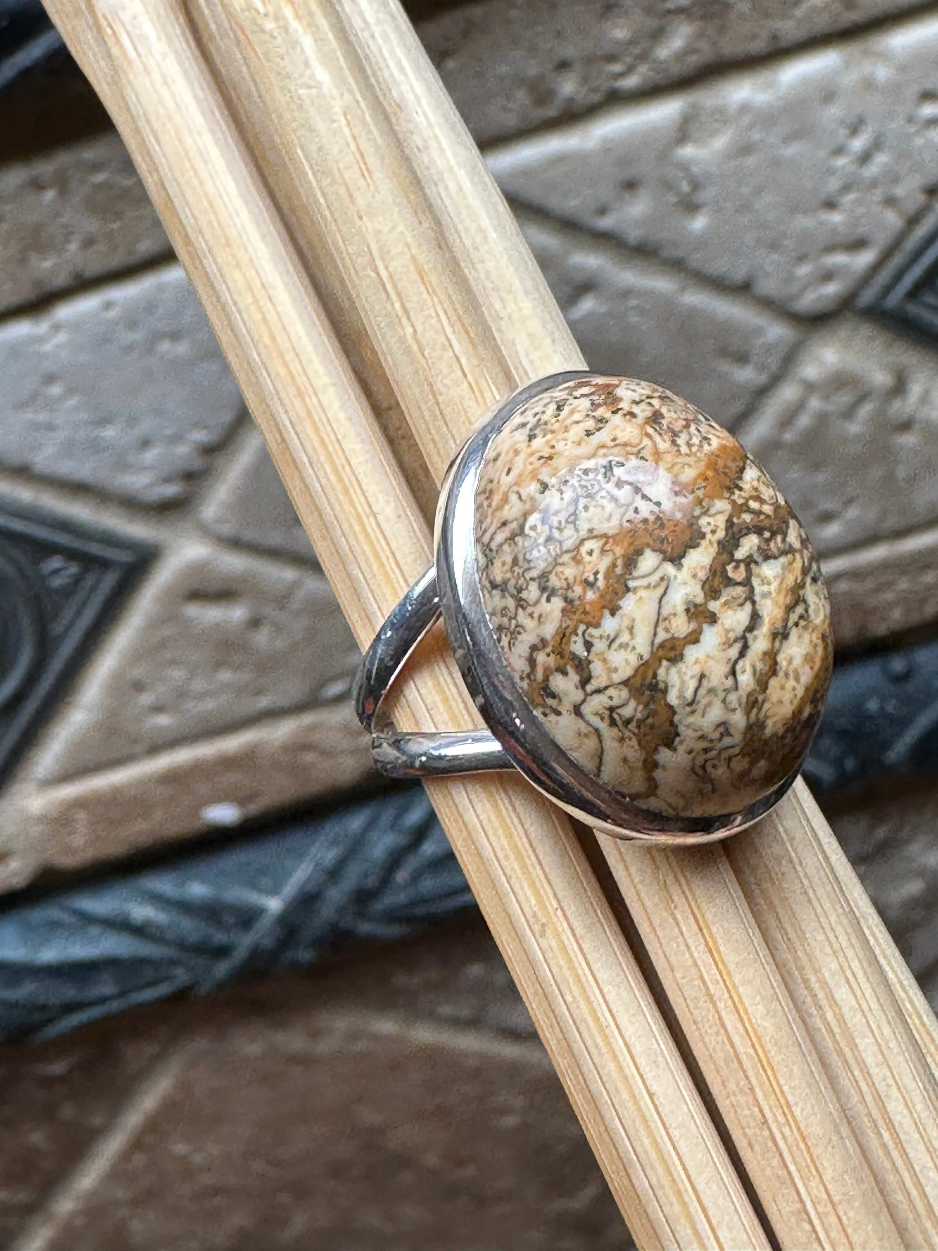 Natural Owyhee Picture Jasper 925 Solid Sterling Silver Ring Size 6
