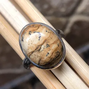 Natural Owyhee Picture Jasper 925 Solid Sterling Silver Ring Size 7.5