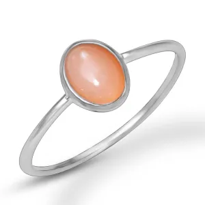 Natural Peach Moonstone 925 Sterling Silver Engagement Ring Size 6, 7, 8, 9