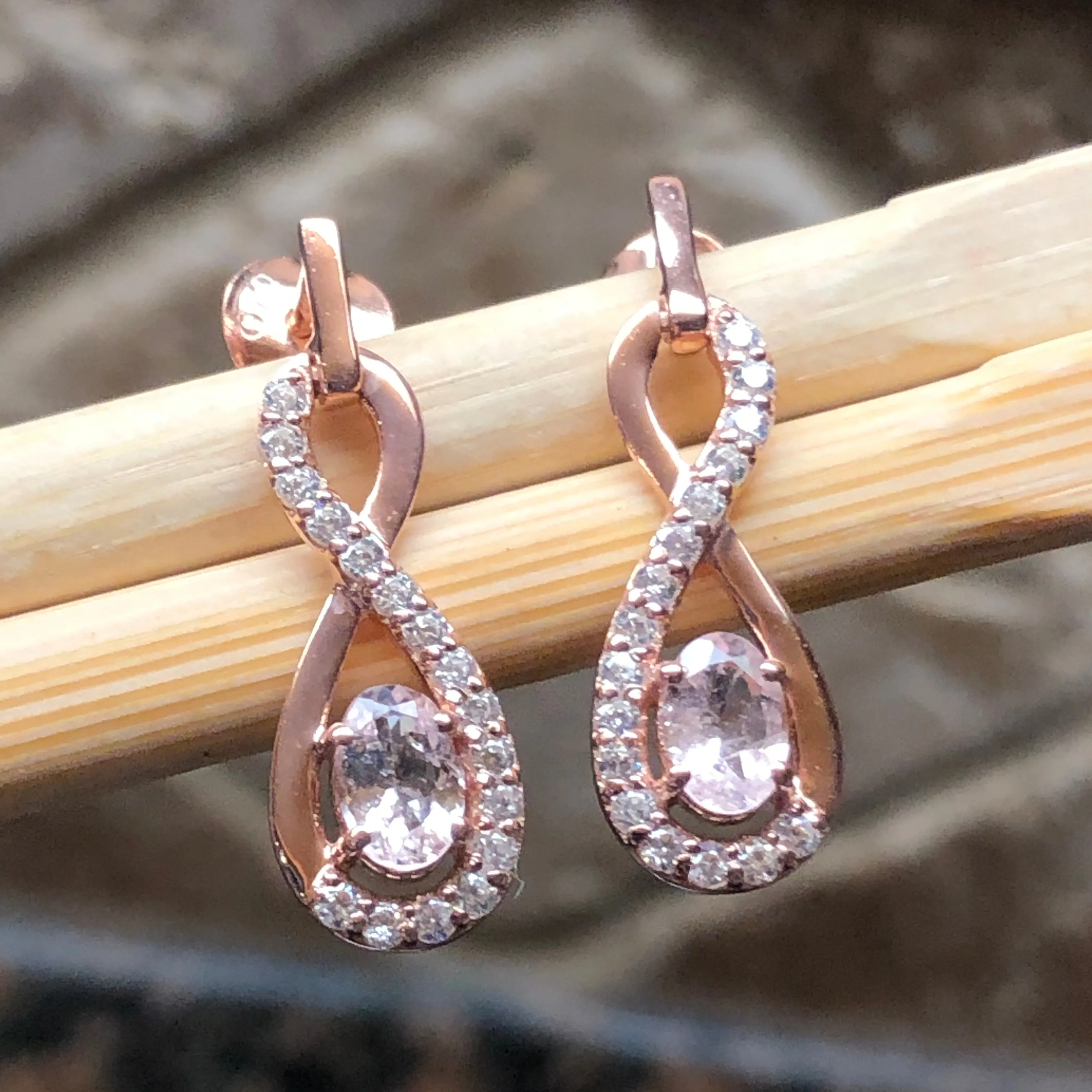 Natural Peach Morganite 14k Rose Gold Over Sterling Silver Earrings 24mm