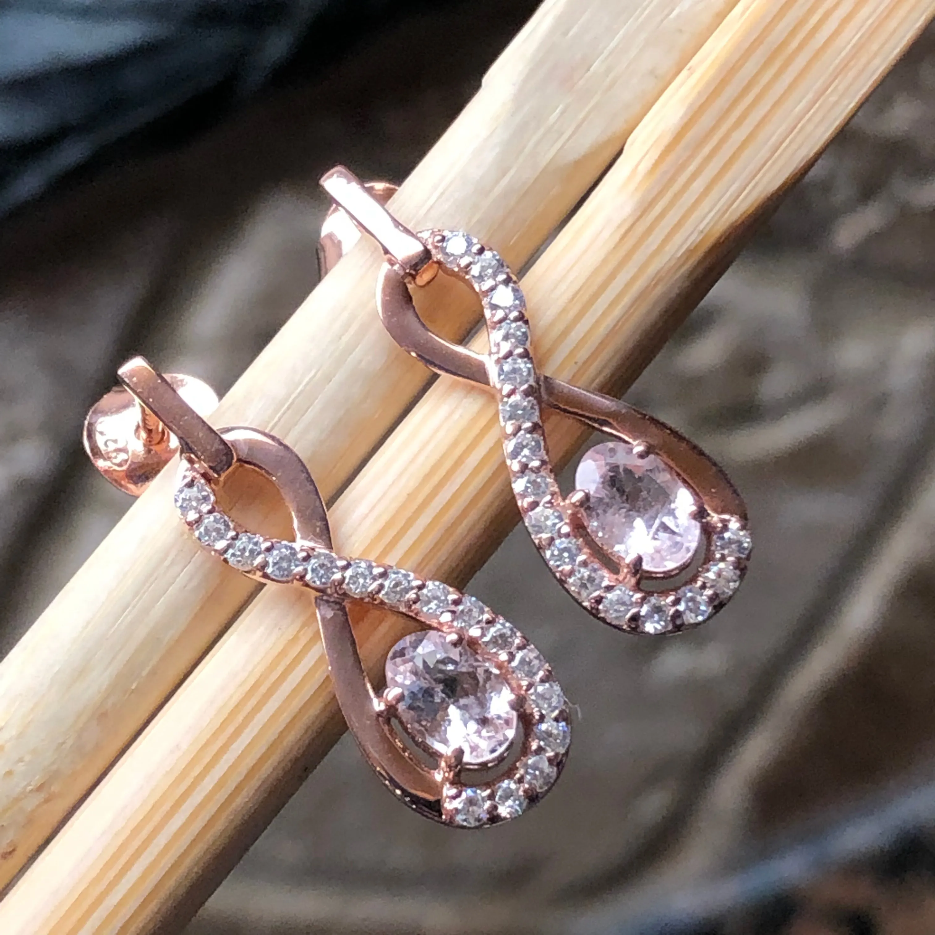 Natural Peach Morganite 14k Rose Gold Over Sterling Silver Earrings 24mm