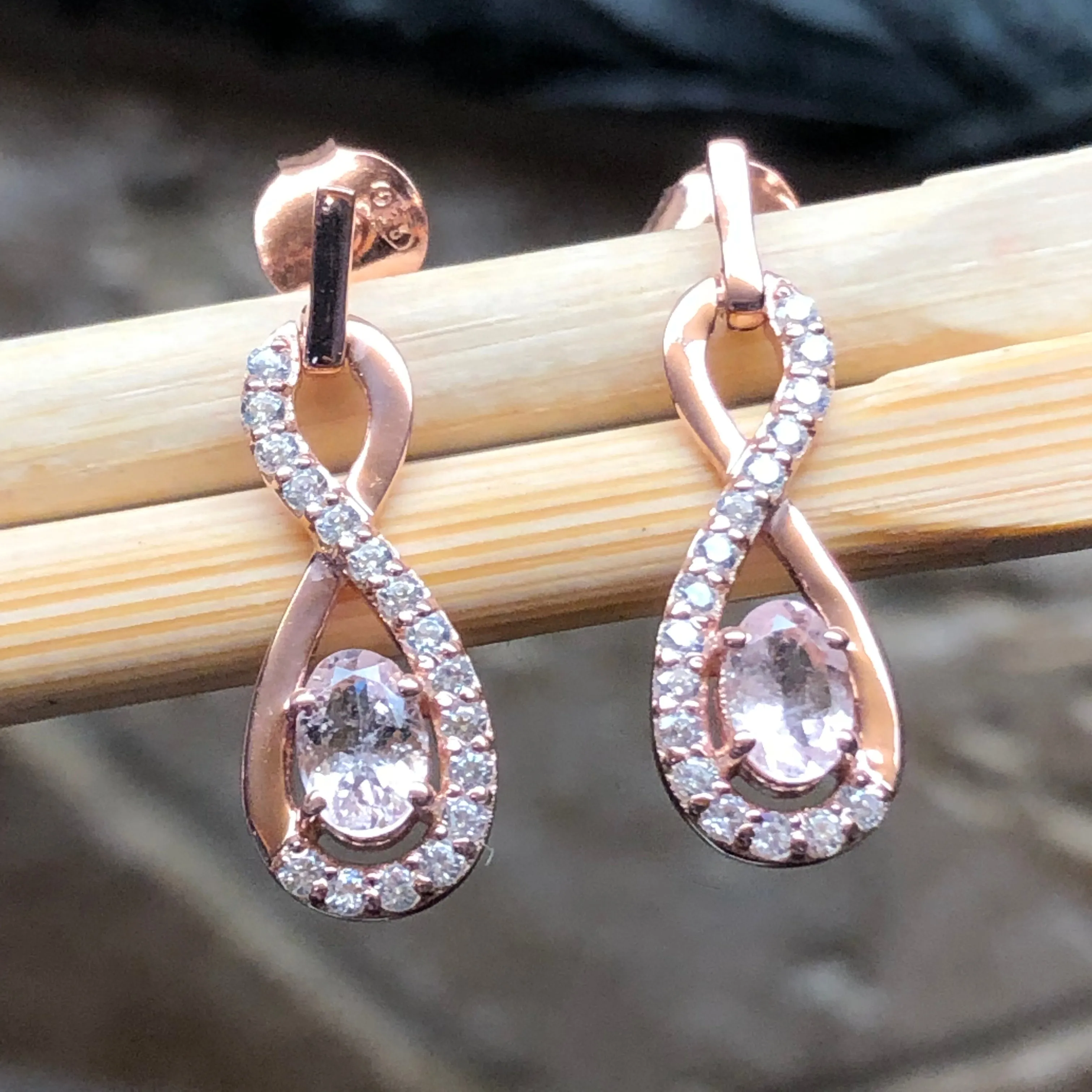 Natural Peach Morganite 14k Rose Gold Over Sterling Silver Earrings 24mm