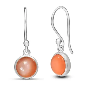 Natural Peach Orthoclase Moonstone 925 Sterling Silver Earrings 20mm