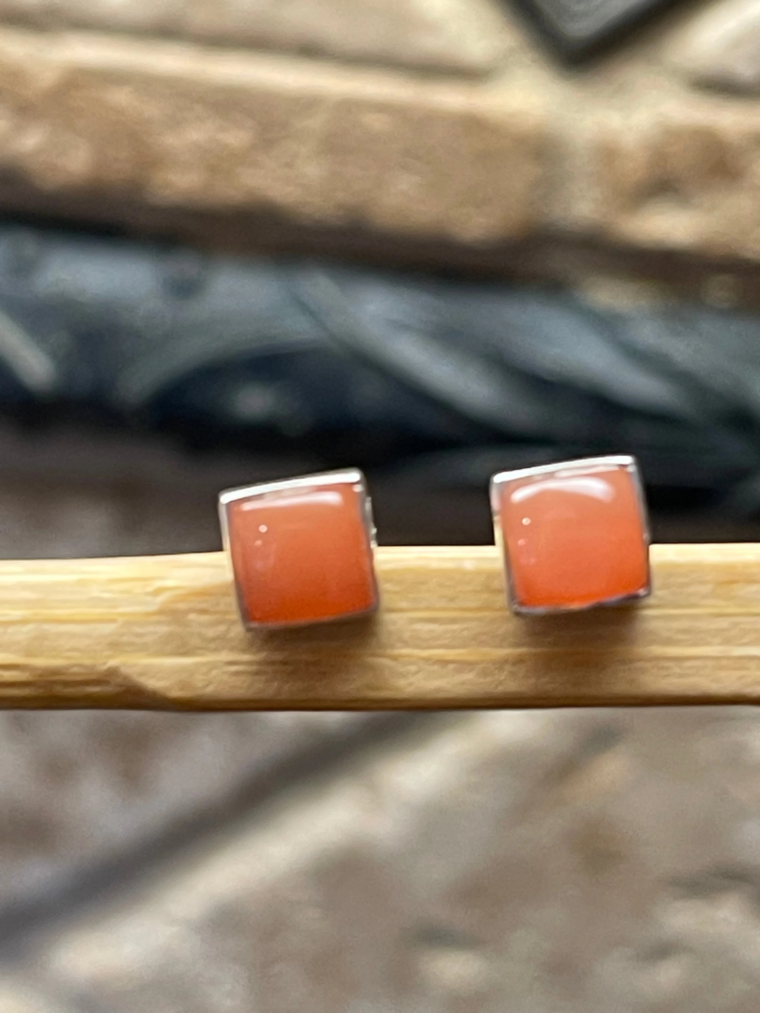 Natural Peach Orthoclase Moonstone 925 Sterling Silver Earrings 6mm