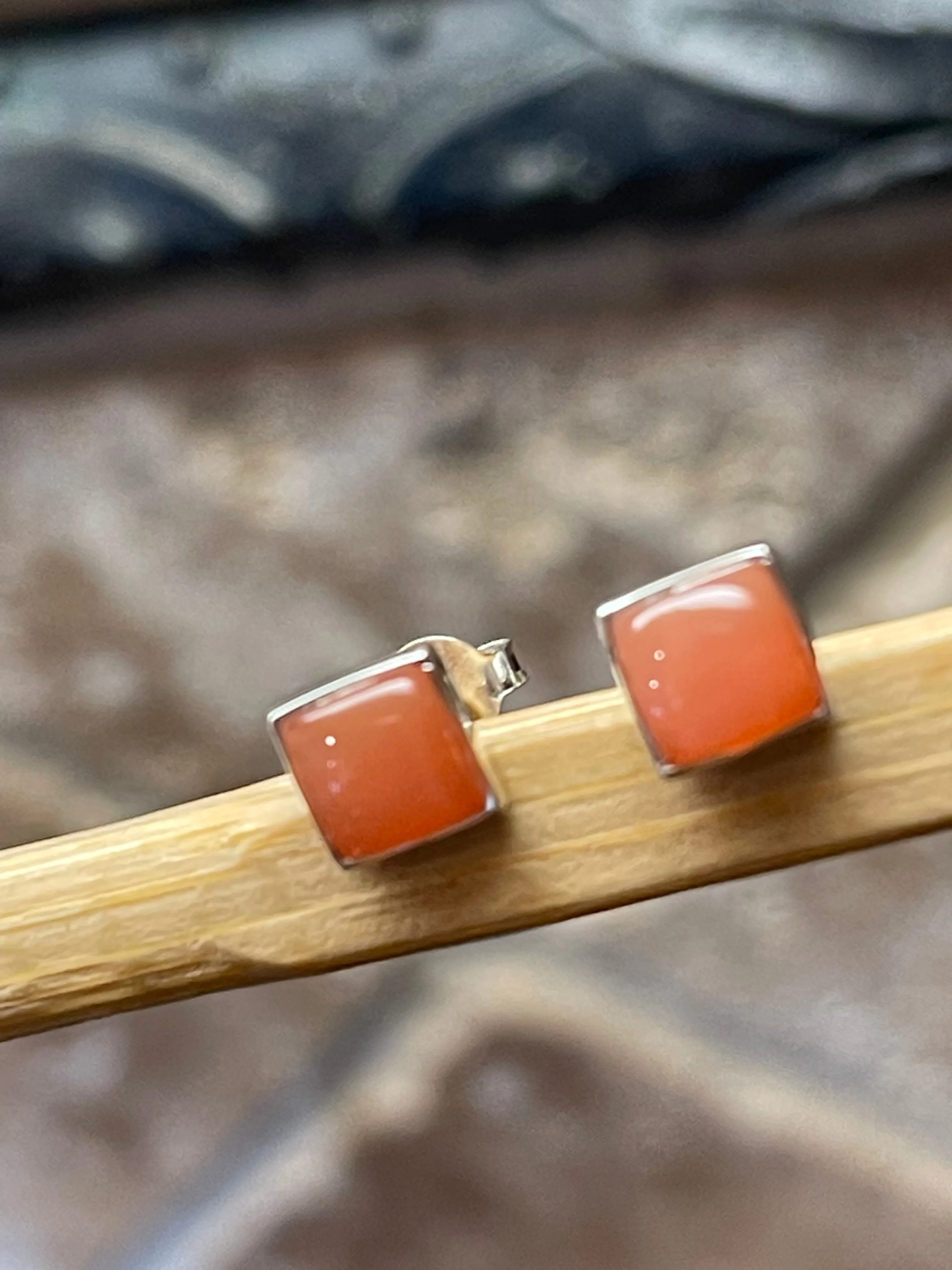 Natural Peach Orthoclase Moonstone 925 Sterling Silver Earrings 6mm